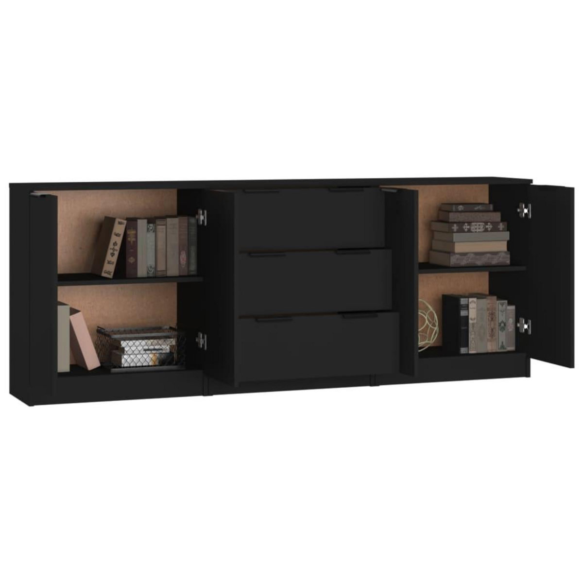 VIDAXL Buffets 3 pcs noir bois d'ingenierie