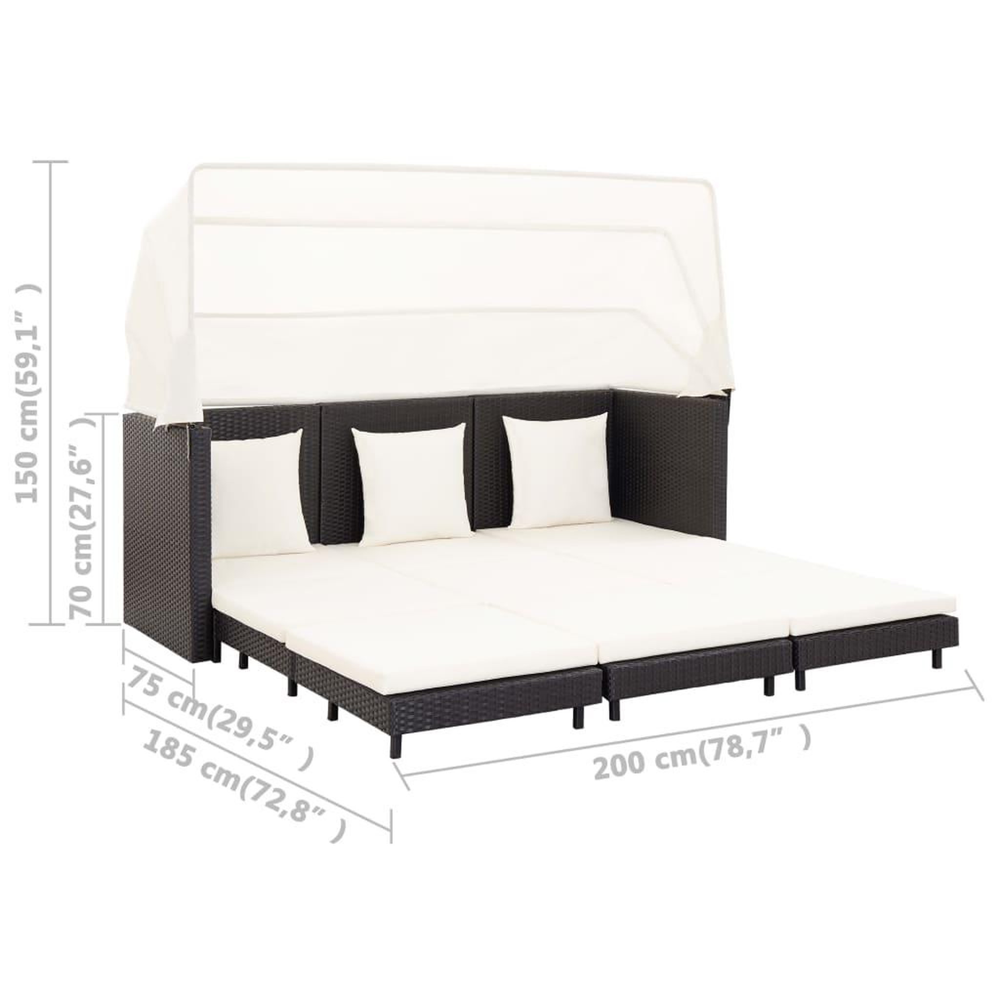 Voir la diapositive 6 : VIDAXL Canape-lit extensible 3 places avec toit Resine tressee Noir