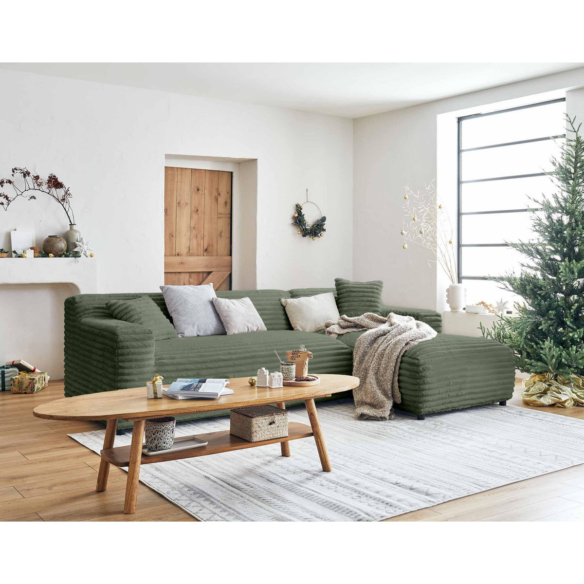 LISA DESIGN Laponie - canapé d'angle droit - 4 places - en fausse fourrure côtelée