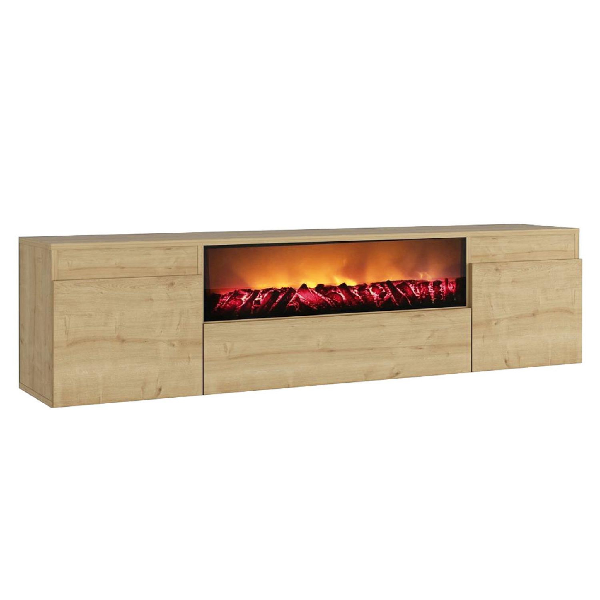 Voir la diapositive 5 : CONCEPT USINE Meuble tv avec cheminée led 180cm aspect bois pyro