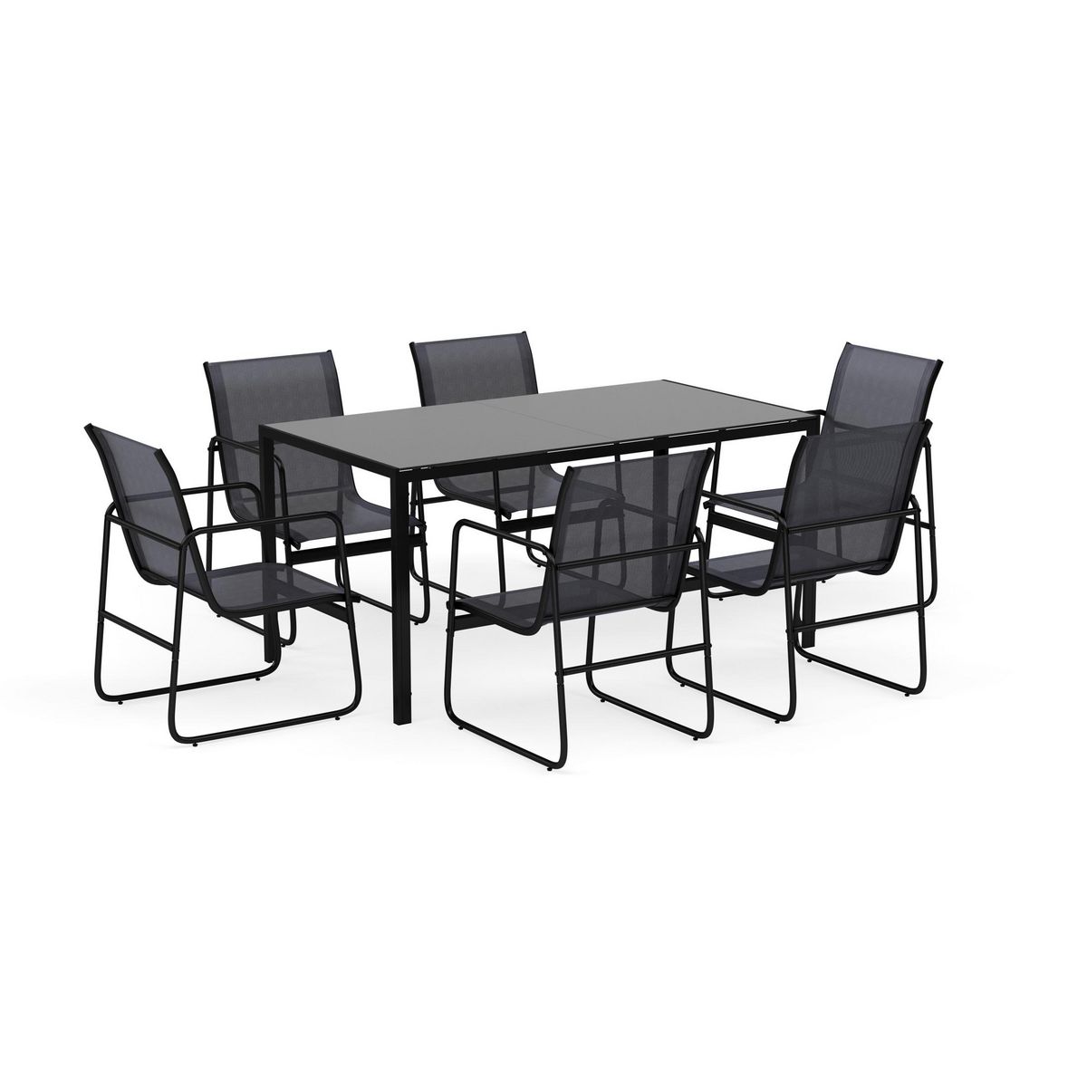 BEST MOBILIER Murillo - ensemble table et chaises de jardin - 6 personnes - noir et gris