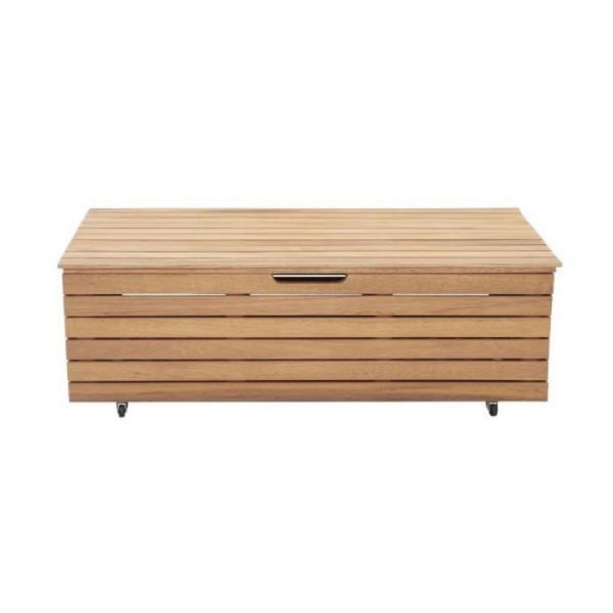 MARKET24 Coffre de rangement jardin en bois exotique d'eucalyptus FSC - 190 L - 48,5 x 109,5 x 37 cm - Avec roulettes - Effet Teck
