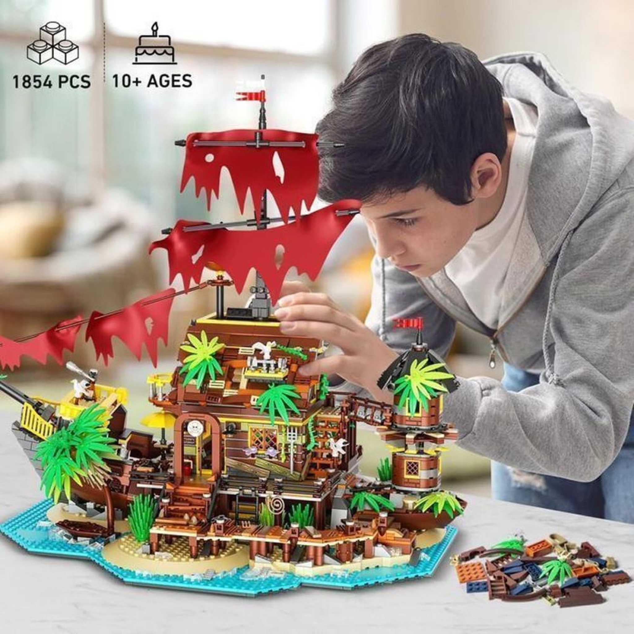 Voir la diapositive 6 : Jeu de construction boutique pâtisserie et café 305 pièces, avec escaliers et étal tournant, pour filles dès 6 ans