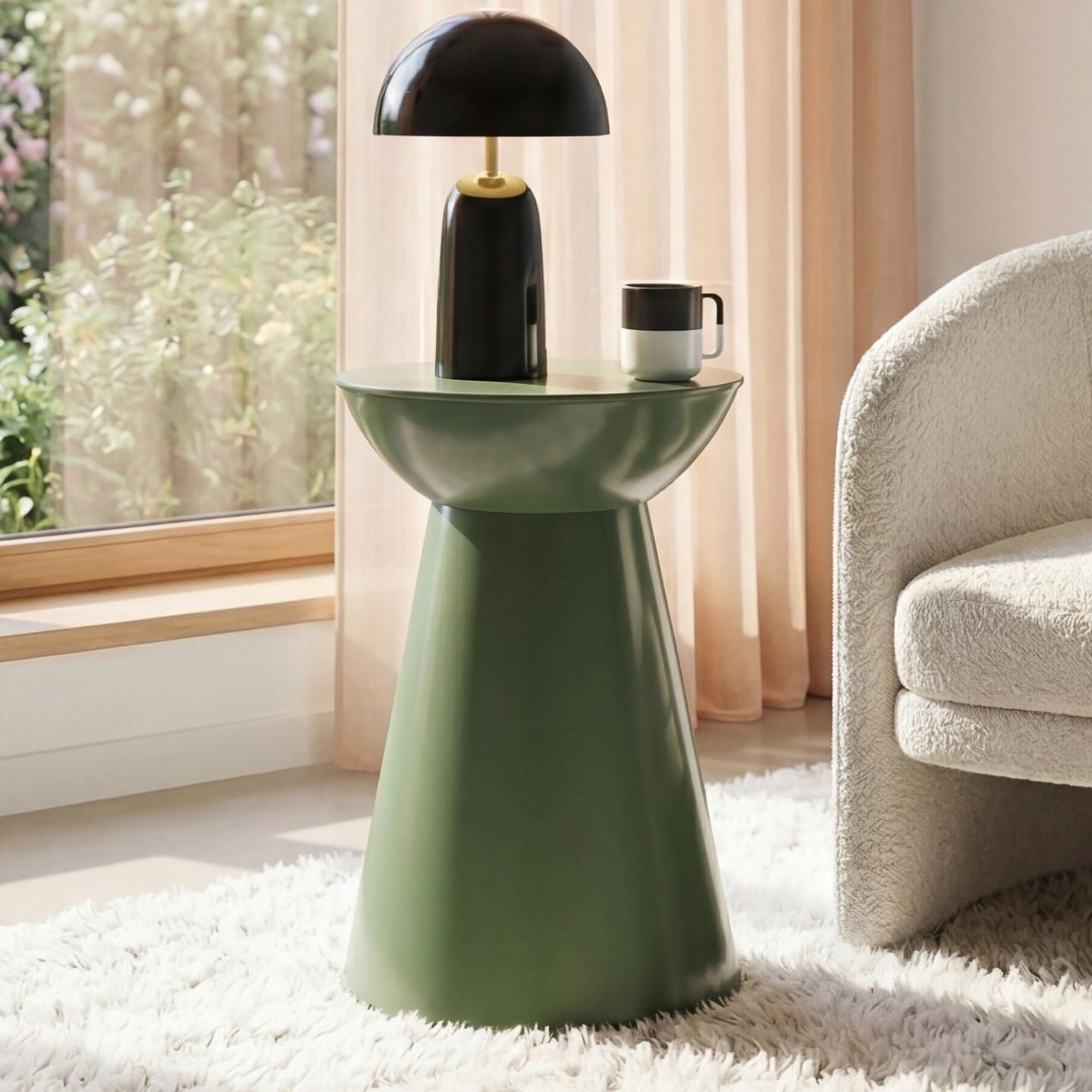 Voir la diapositive 2 : ID MARKET Lot de 2 tables d'appoint rondes, table basse, bouts de canapé, tables de chevet odette 30 cm métal vert kaki