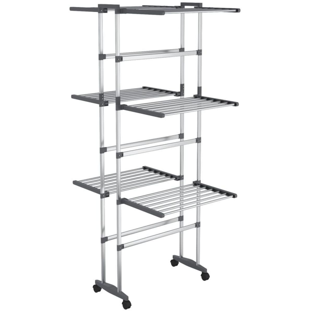 VIDAXL Etagere a linge a 3 niveaux avec roues Argente 60x70x129 cm