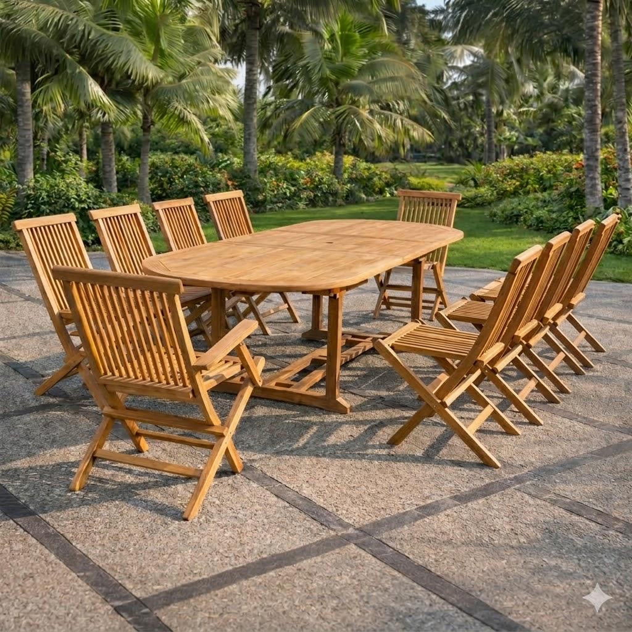 Voir la diapositive 2 : CONCEPT USINE Salon de jardin Teck 12 places Table ovale 8 chaises 2 fauteuils KAJANG