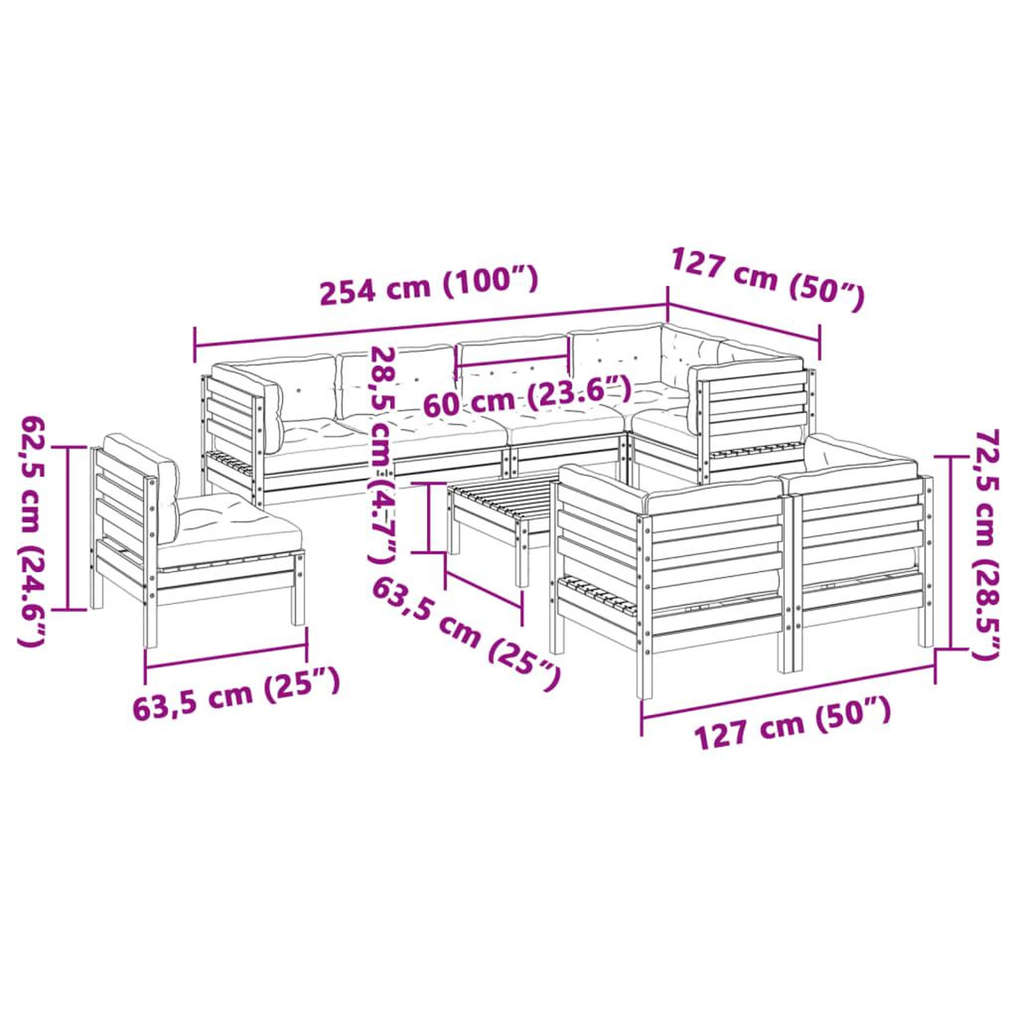 Voir la diapositive 6 : VIDAXL Salon de jardin 9 pcs avec coussins bois de pin impregne