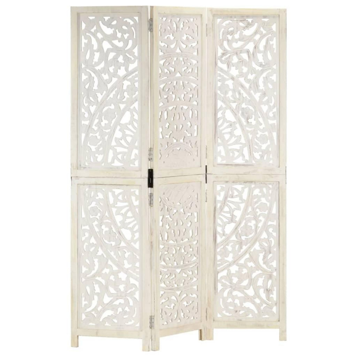 VIDAXL Cloison de separation 3 panneaux Blanc 120x165 cm Bois manguier