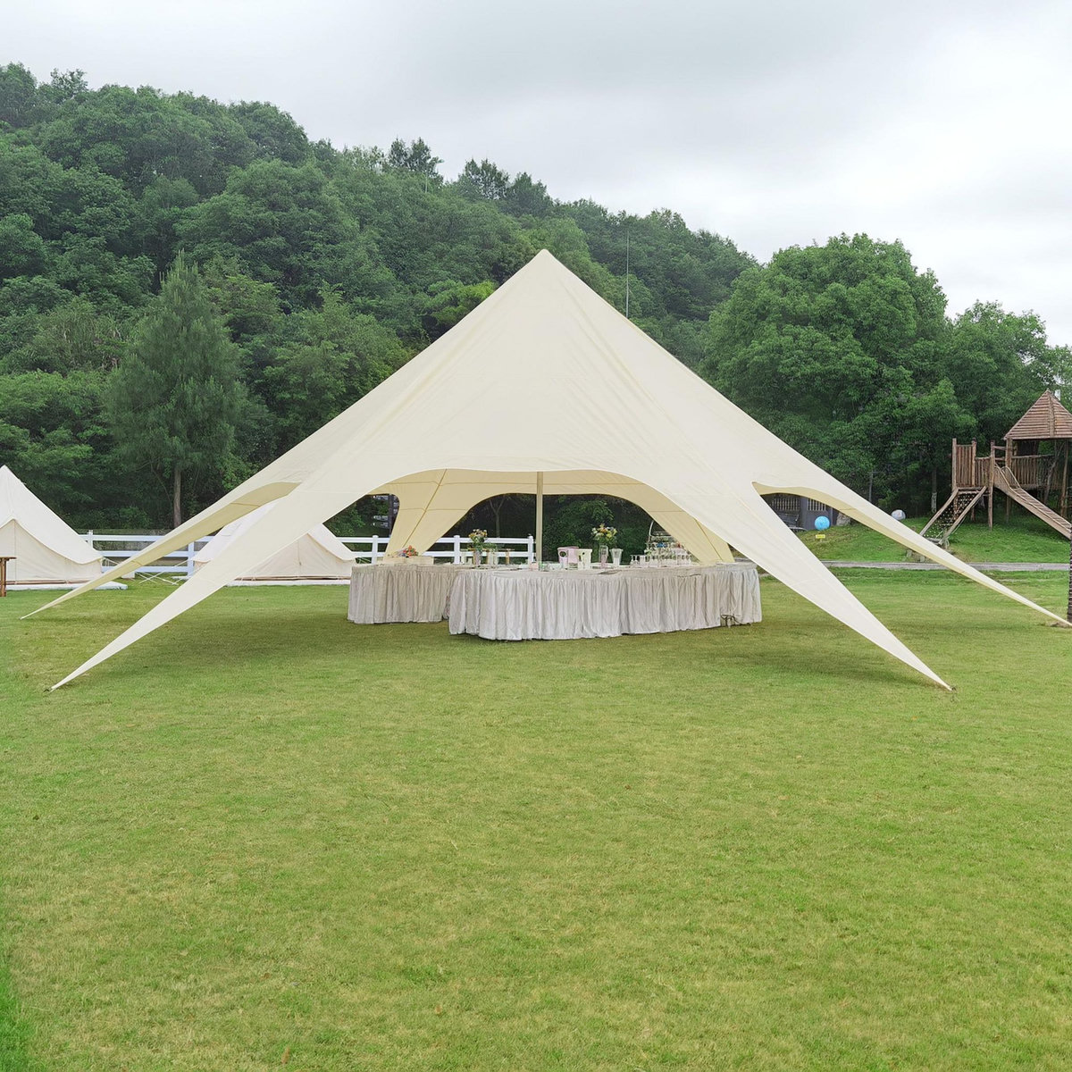 OUTSUNNY Tente de jardin XXL - tente étoile barnum dim. 10 x 10 x 4 m polyester haute densité beige