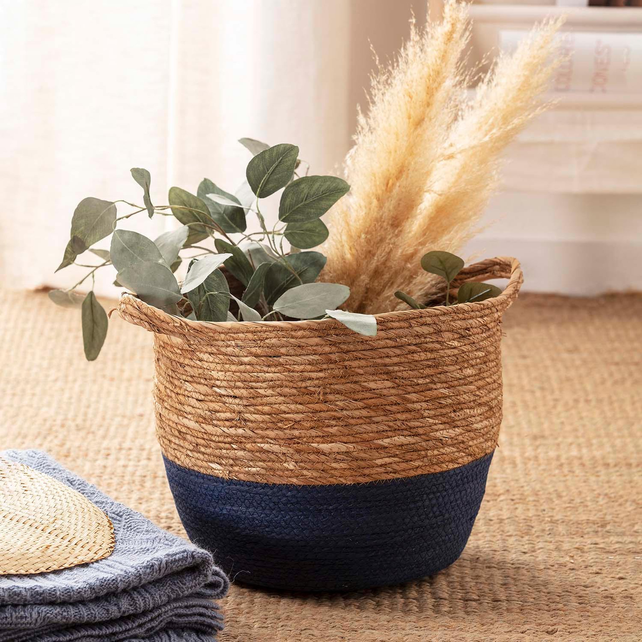 Voir la diapositive 2 : VS VENTA-STOCK Set de 3 paniers Anxo fibre naturelle, bleu/naturel