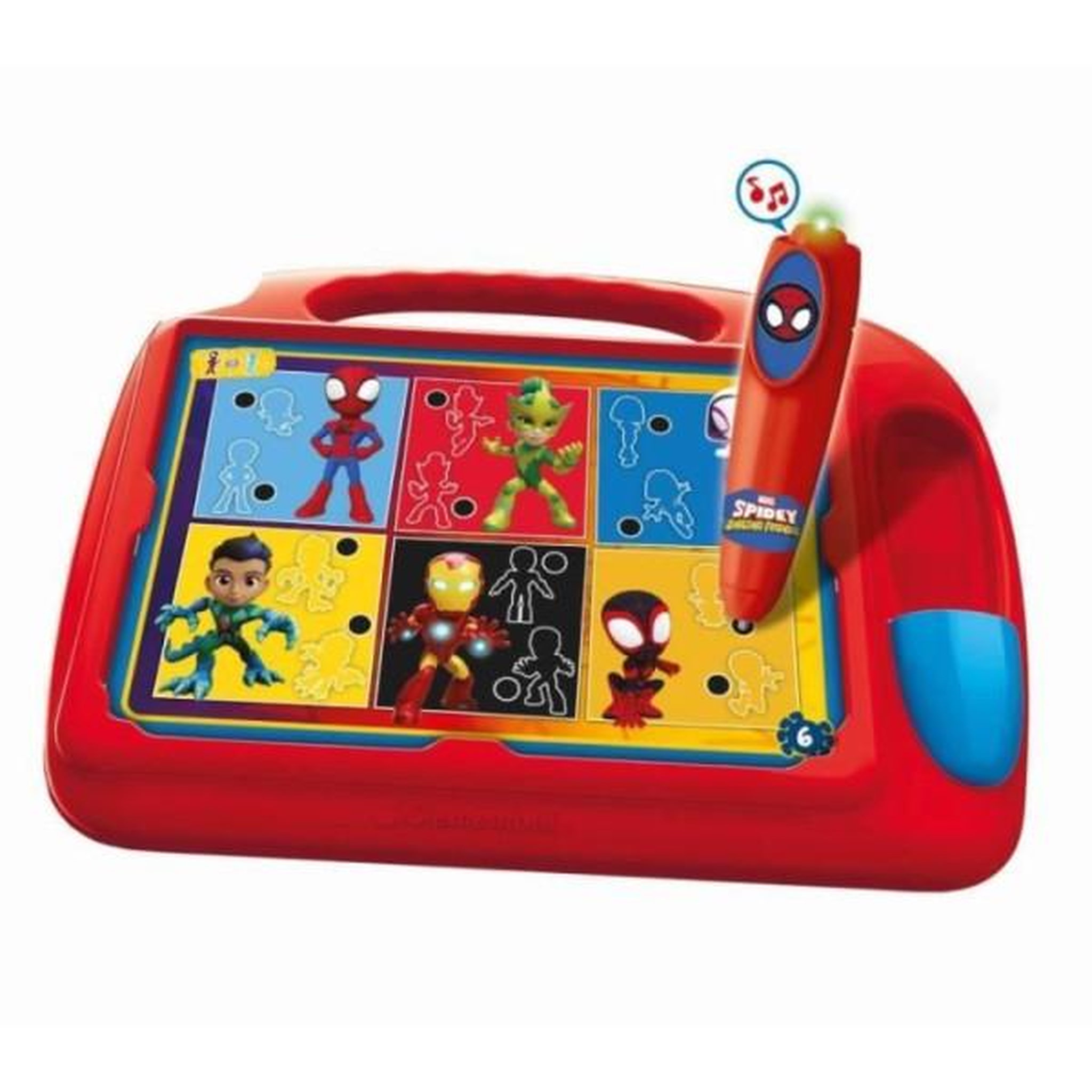 CLEMENTONI Clementoni - Pupitre Spidey - Jeu éducatif - Découvre les formes, les couleurs, les chiffres, l'espace et les dimensions - Dé