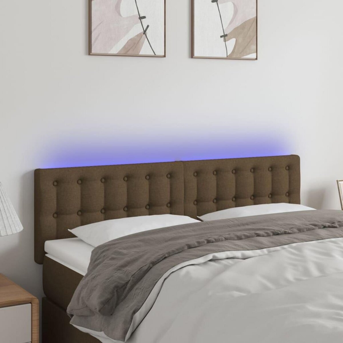 VIDAXL Tete de lit a LED Marron Fonce 144x5x78/88 cm Tissu
