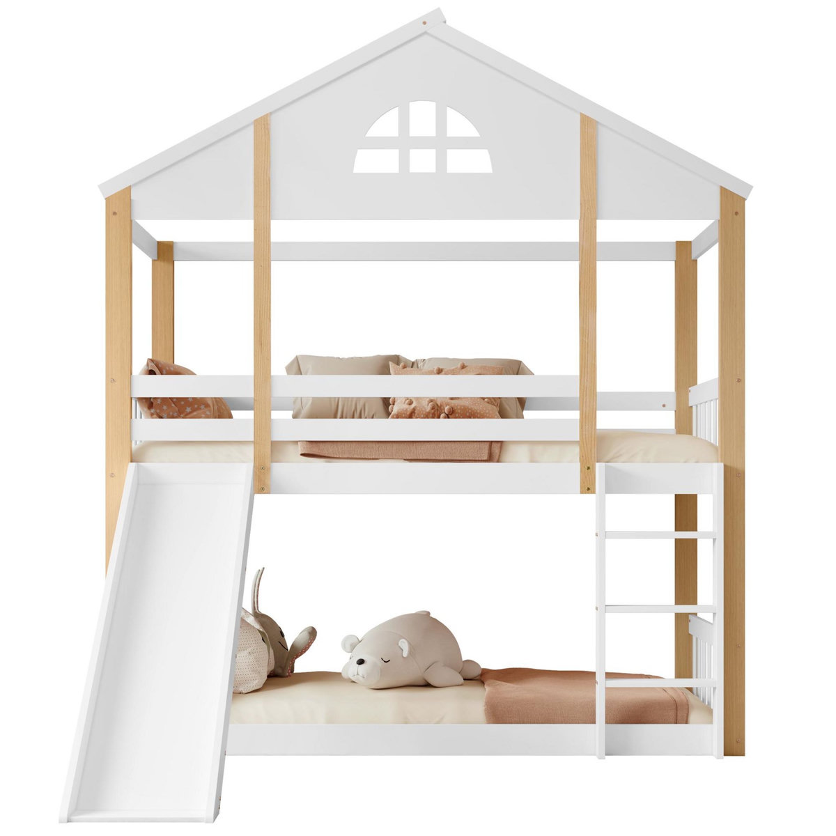 MERAX Lit superposé 90x200cm bois et mdf coloris blanc+naturel