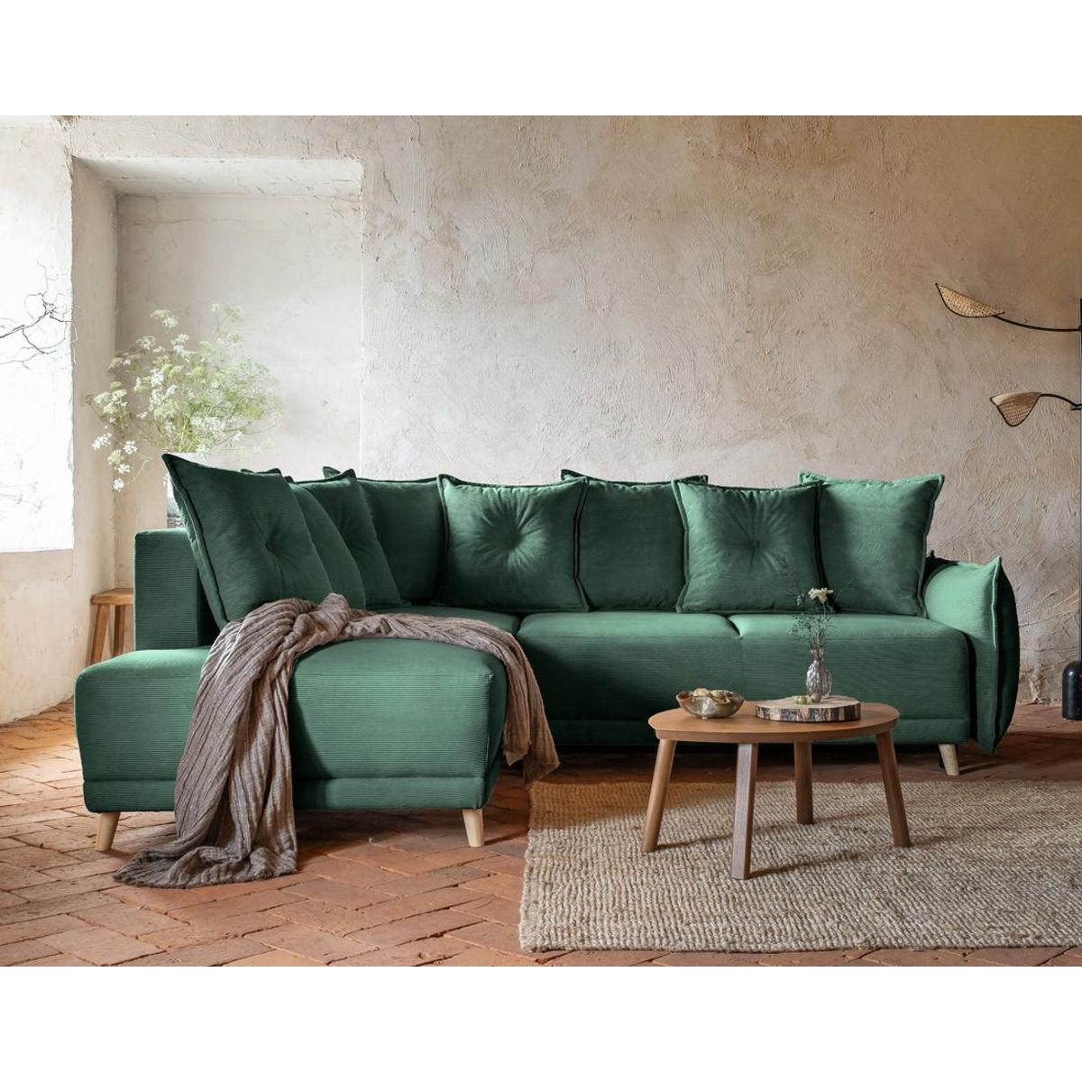 BEST MOBILIER Lena - canapé d'angle gauche 5 places - convertible avec coffre - en velours côtelé