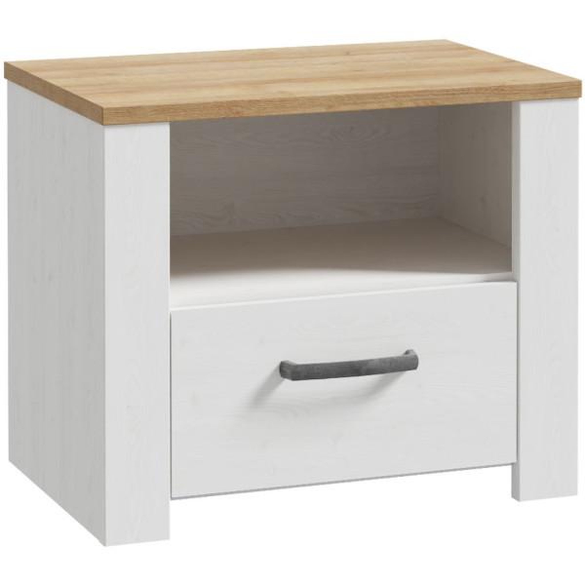 Voir la diapositive 1 : MARKET24 Chevet 1 tiroir et 1 niche - BOHOL - Chene / Blanc - L61,6 x P42 x H52 cm