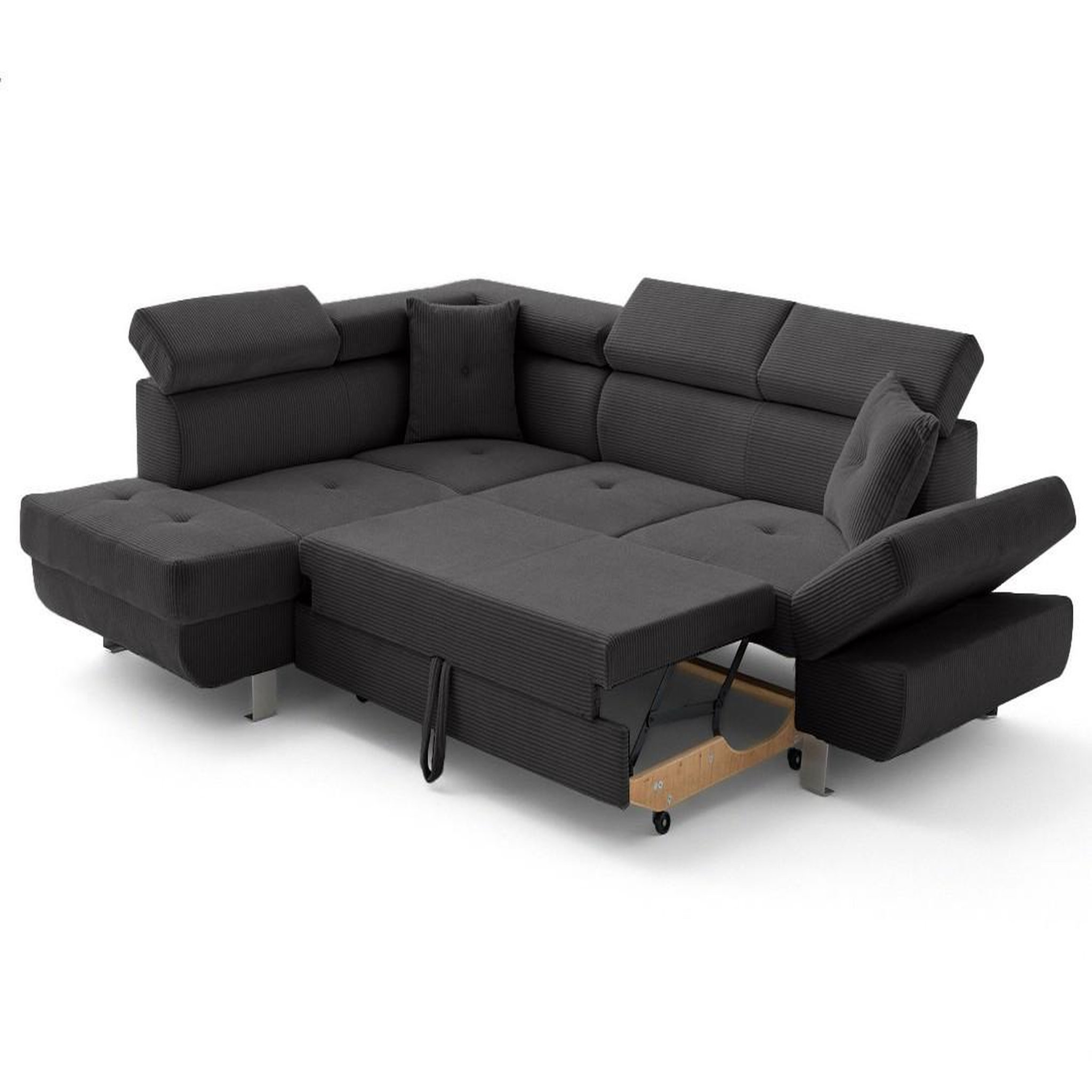 Voir la diapositive 3 : BEST MOBILIER Lisbona - canapé d'angle gauche 5 places convertible avec têtières en velours côtelé
