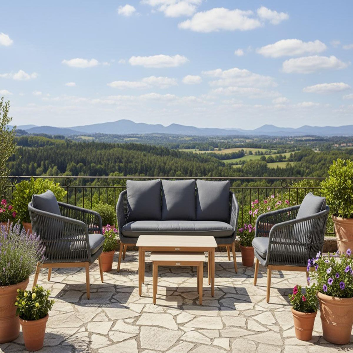 HESPERIDE Salon de jardin alu effet bois brossé Orissa Gris - 5 places - Hespéride