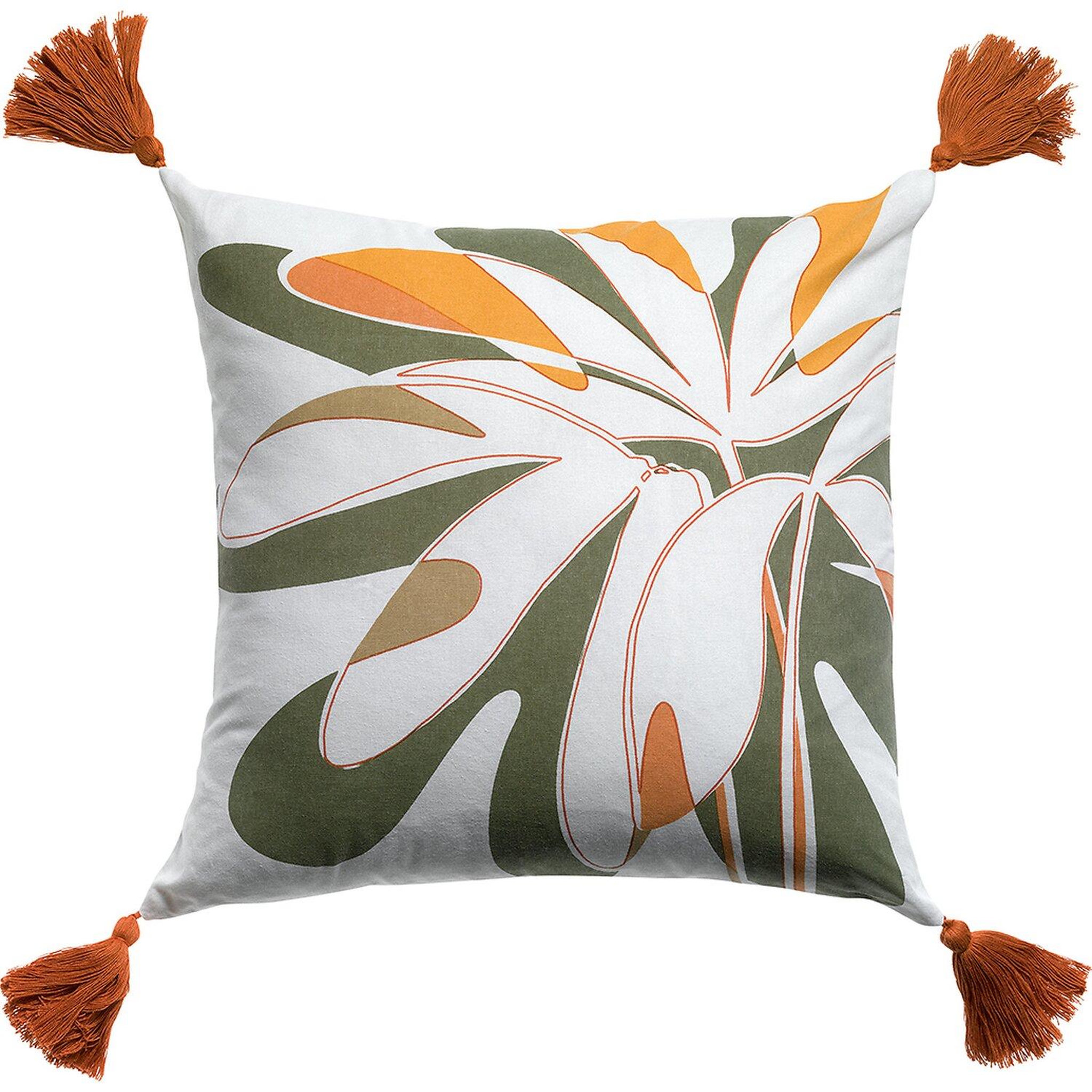 Les Ateliers du Linge Coussin imprimé en polycoton kentia. Coloris disponibles : Blanc