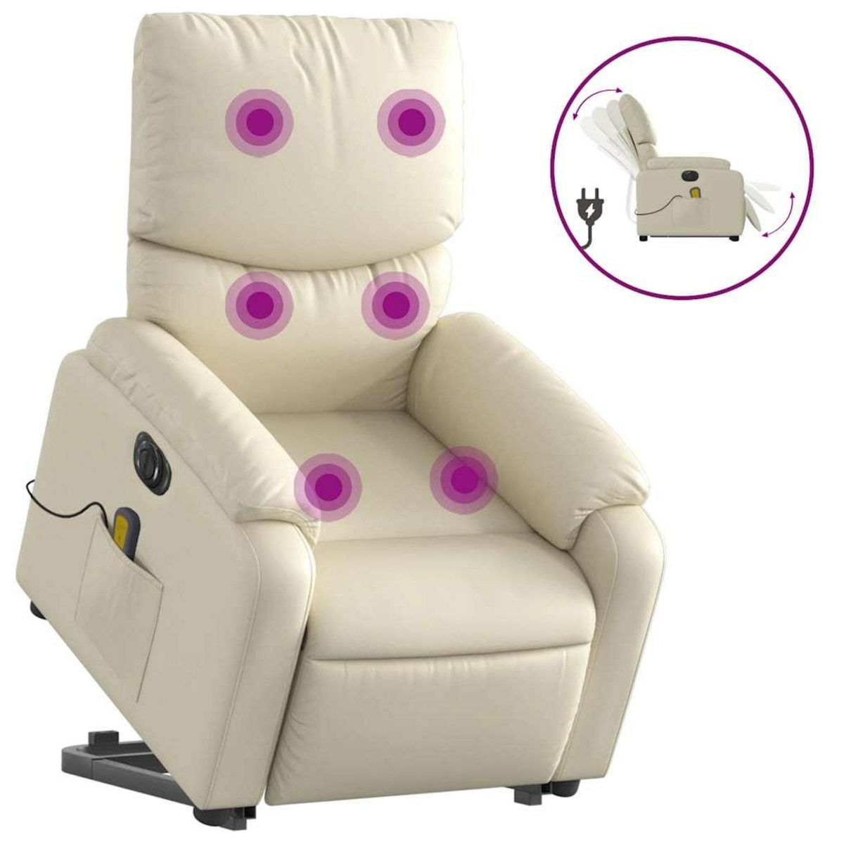 VIDAXL Fauteuil inclinable de massage electrique creme similicuir