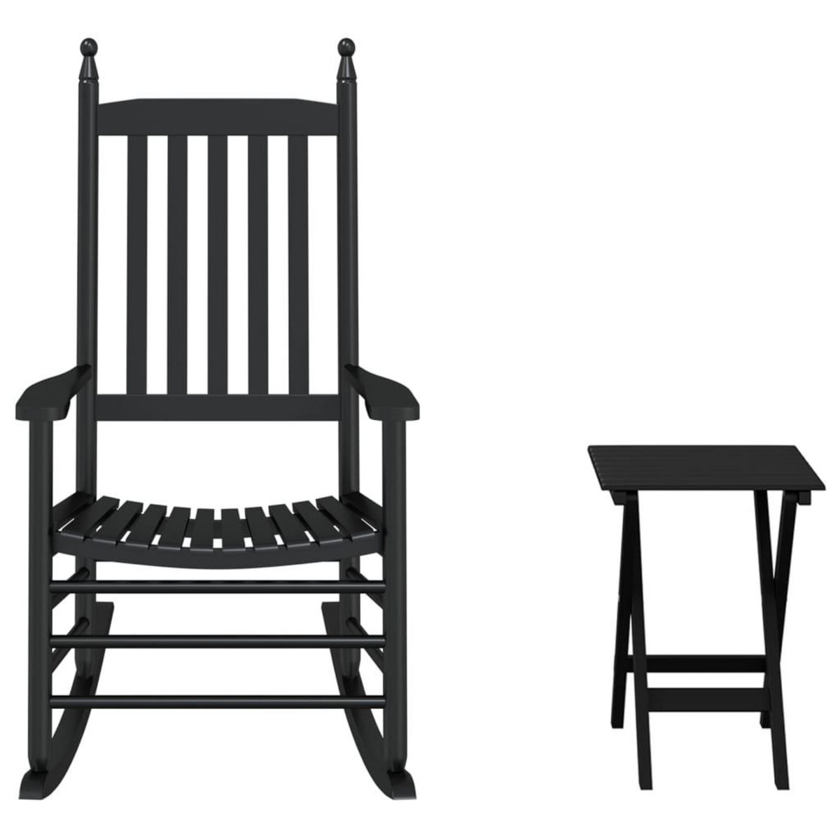 VIDAXL Chaise a bascule avec table pliable noir bois massif peuplier