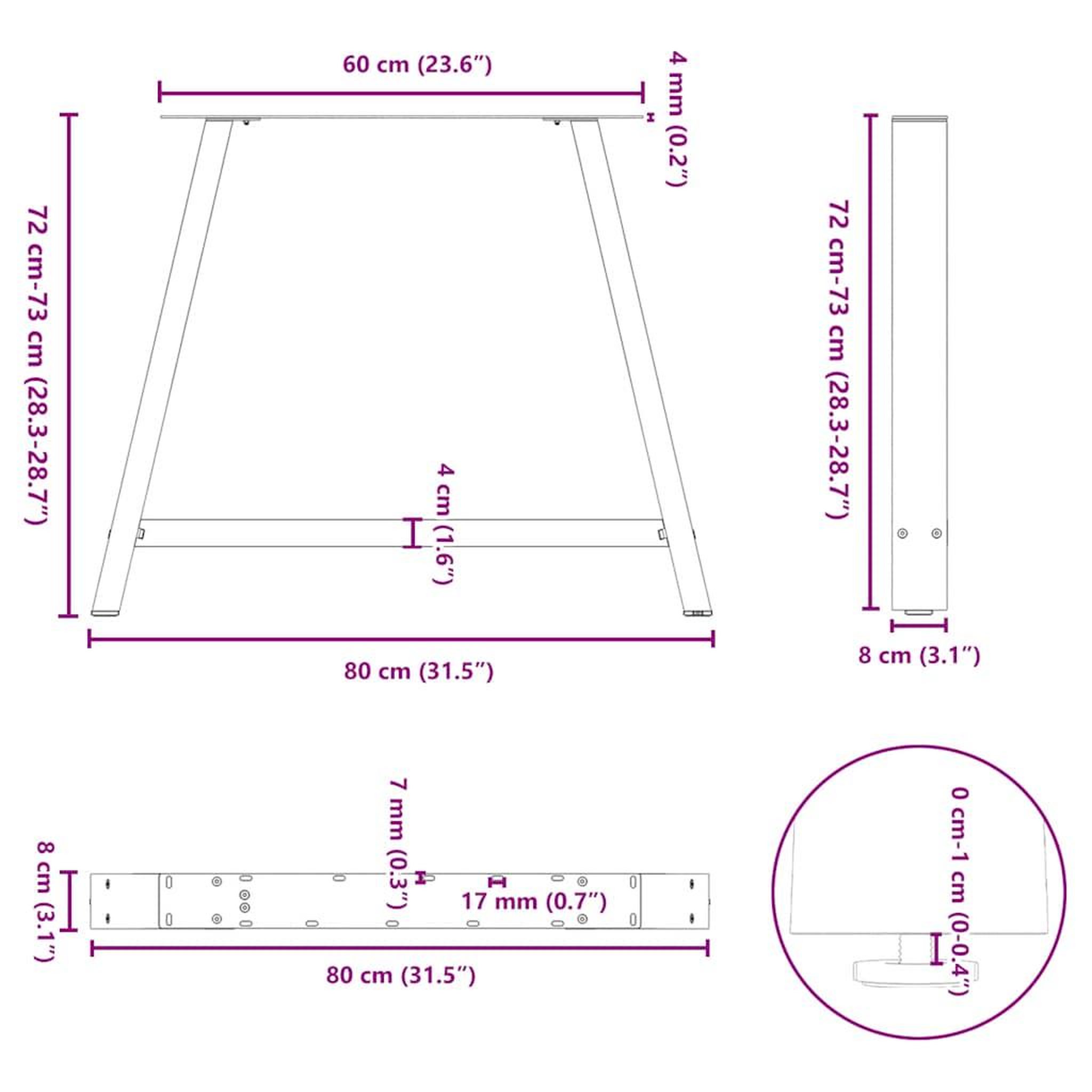 Voir la diapositive 6 : VIDAXL Pieds de table basse forme de A 2 pcs blanc 90x(72-73) cm acier
