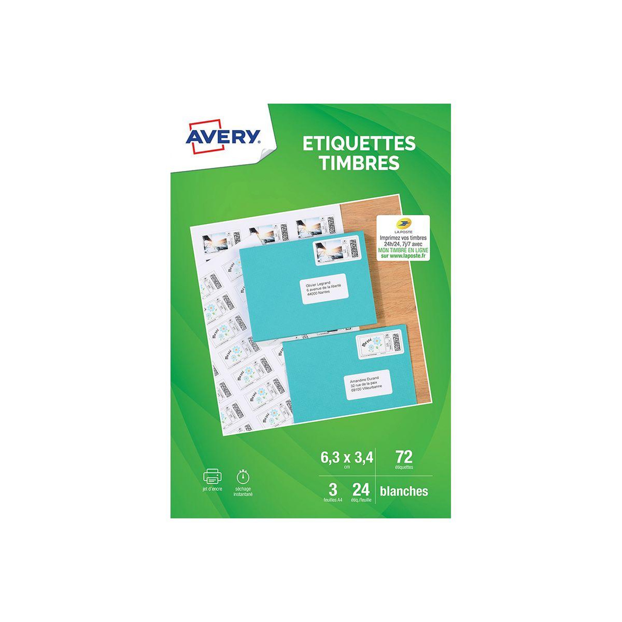 AVERY Papier créatif 72 etiquettes pour timbres 63.5x33.9mm