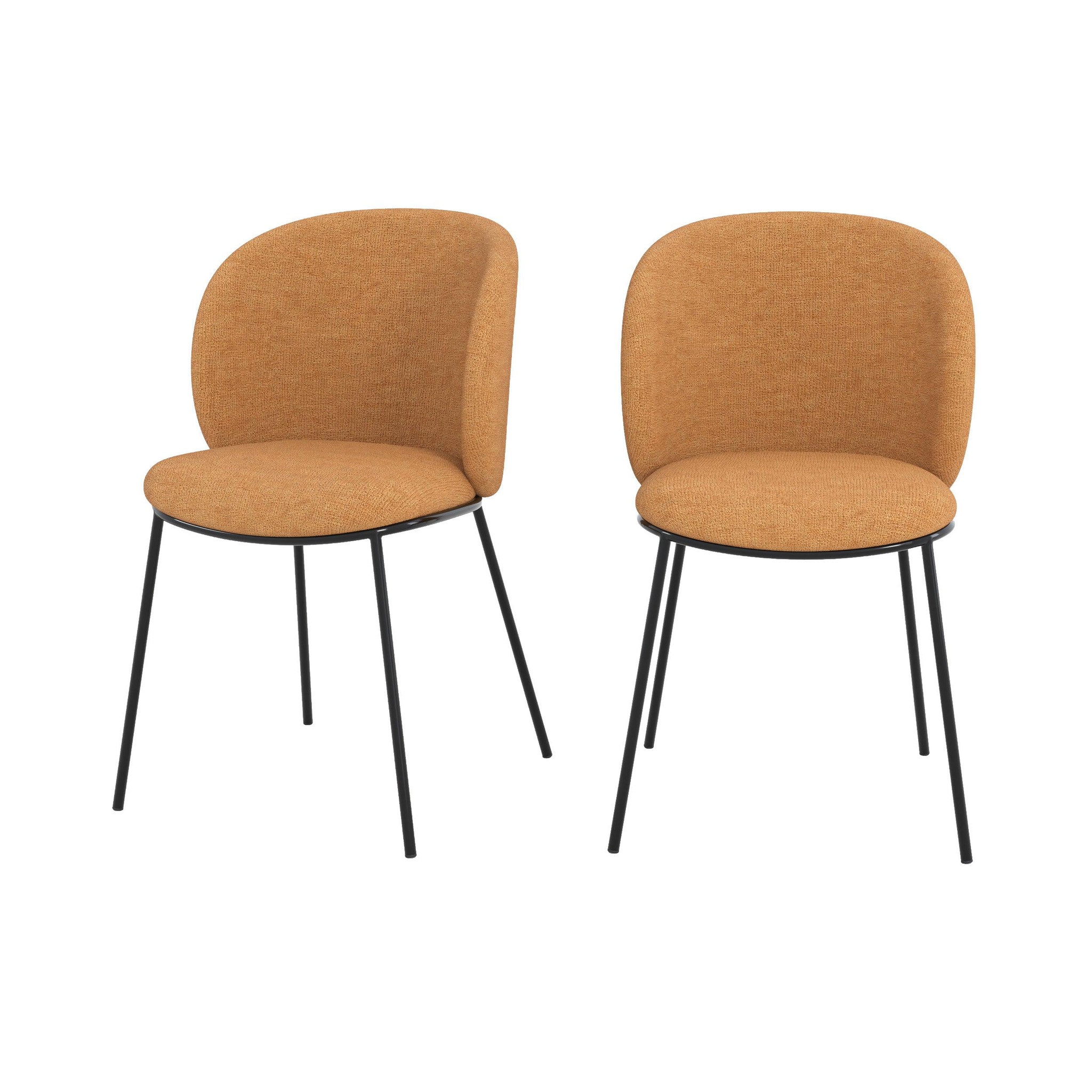 MAISON PAVANE Lot de 2 chaises en tissu jaune moutarde, pieds métal noir-bulle
