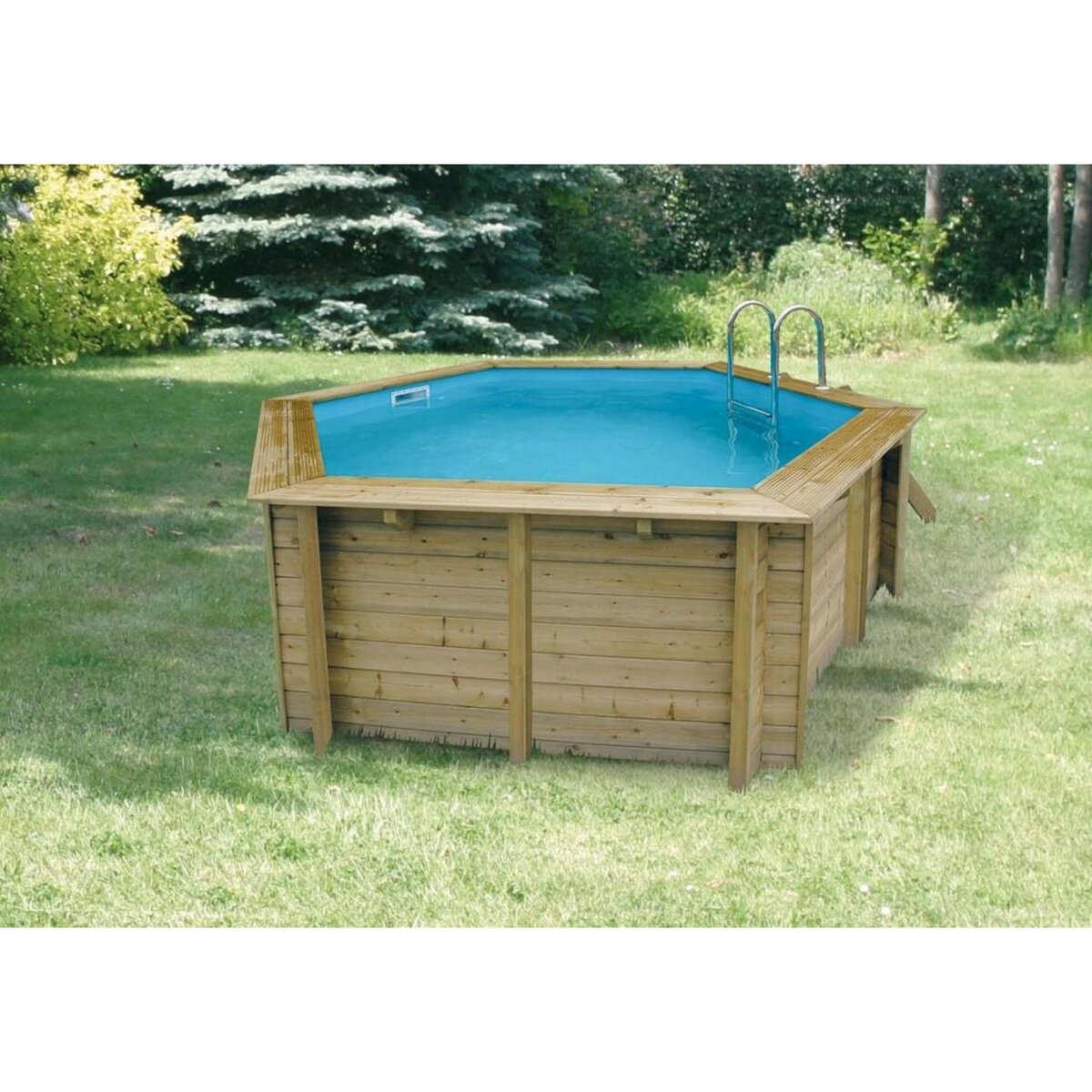 UBBINK Piscine bois Océa  430 - H120cm - Liner Bleu + Bâche à bulles