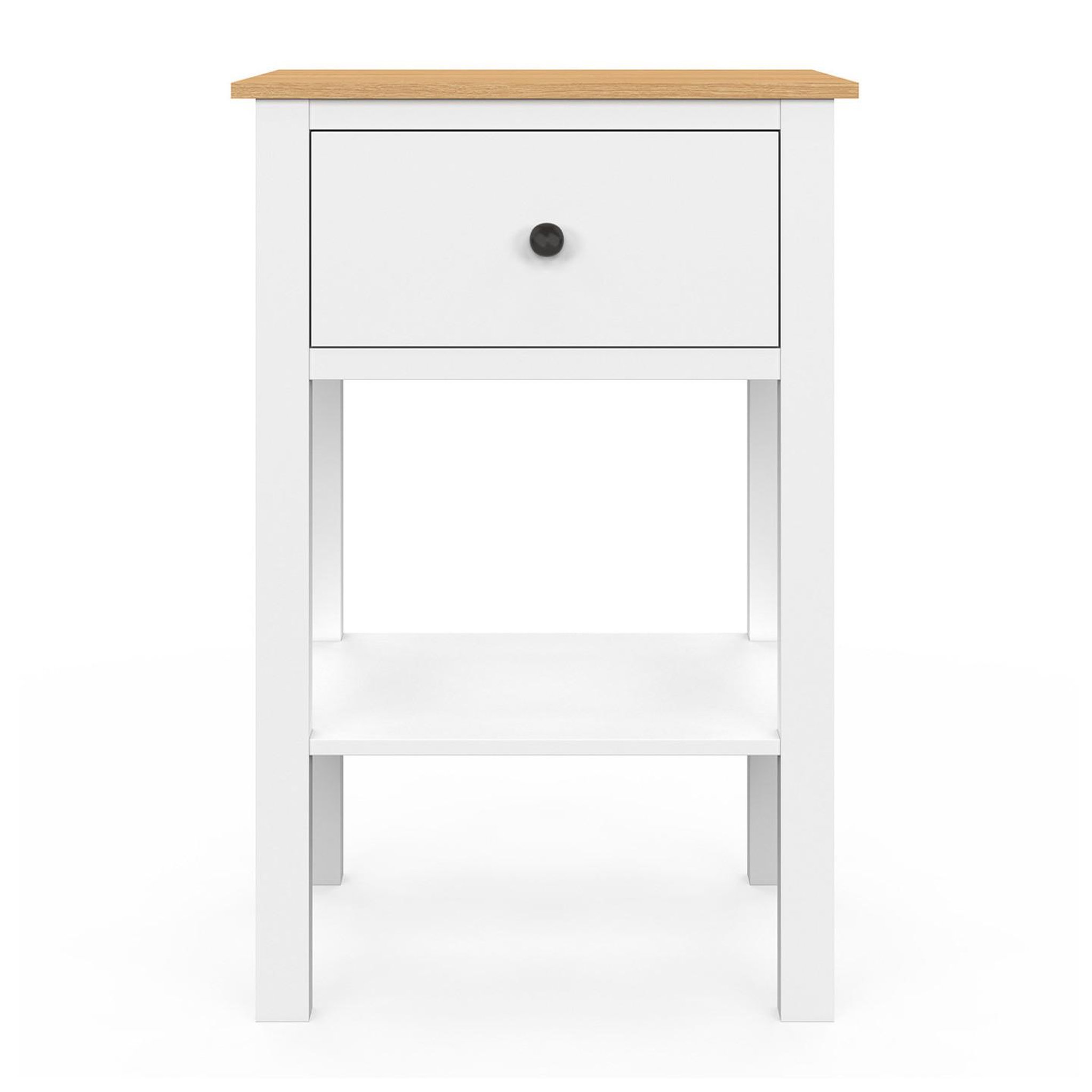 Voir la diapositive 3 : ID MARKET Lot de 2 tables de chevet achille 1 tiroir et 1 tablette blanc et plateau bois