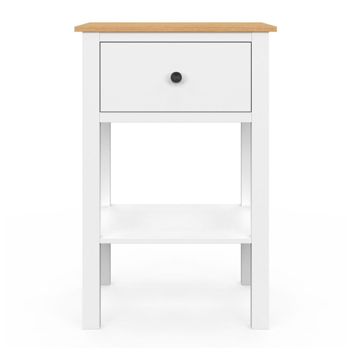 ID MARKET Lot de 2 tables de chevet ACHILLE 1 tiroir et 1 tablette blanc et plateau bois