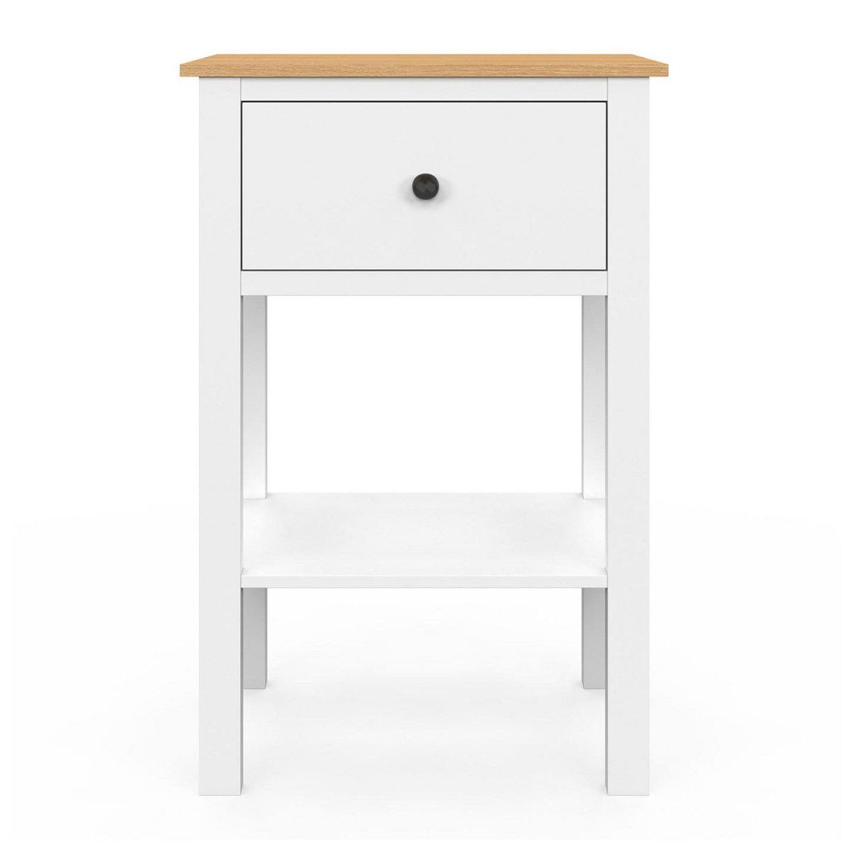 ID MARKET Lot de 2 tables de chevet ACHILLE 1 tiroir et 1 tablette blanc et plateau bois