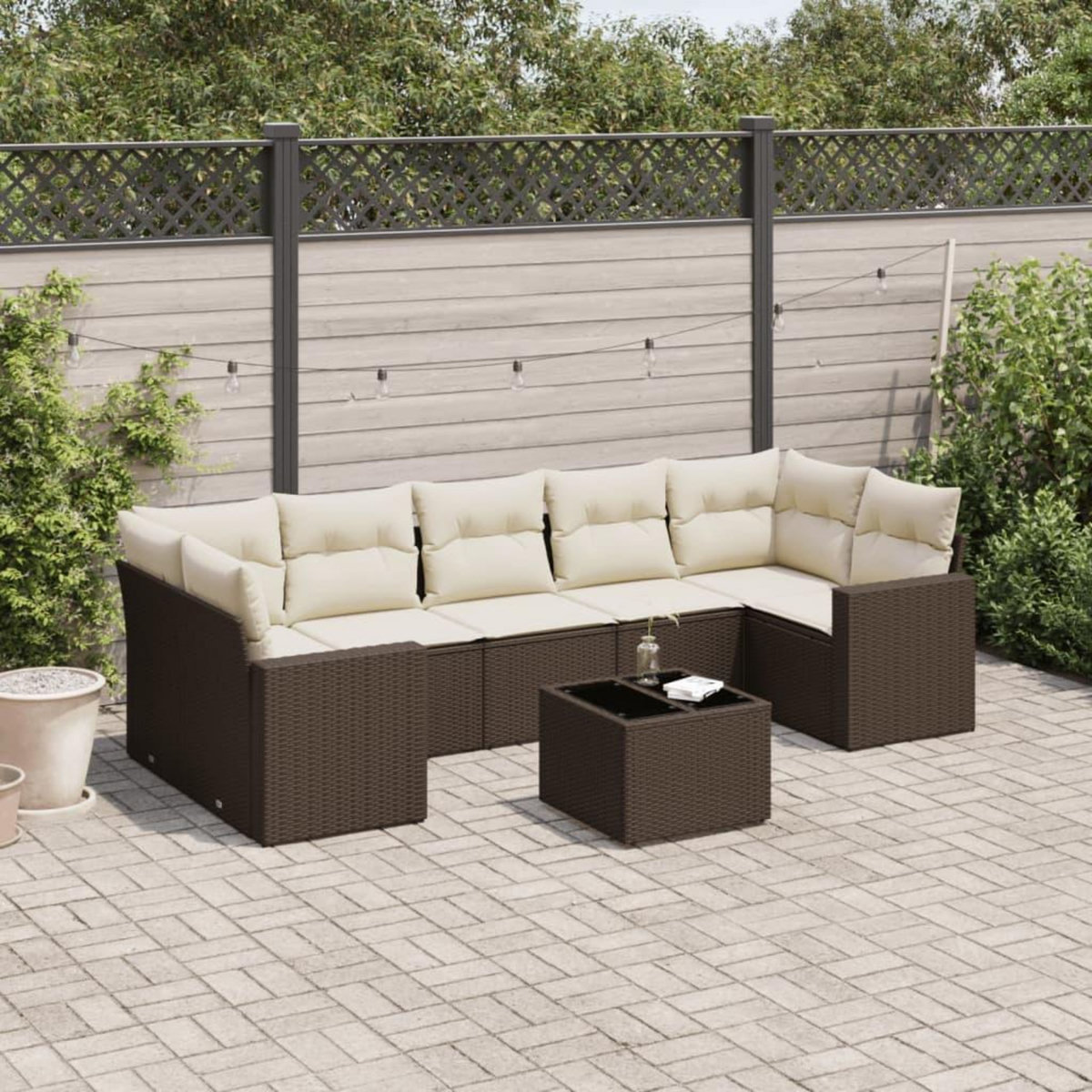 VIDAXL Salon de jardin 8 pcs avec coussins marron resine tressee