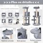 Voir la diapositive 5 : PAWHUT Arbre à chats multi-équipements griffoirs grattoirs plateformes niche jeu boule suspendue Ø 48 x 104H cm gris