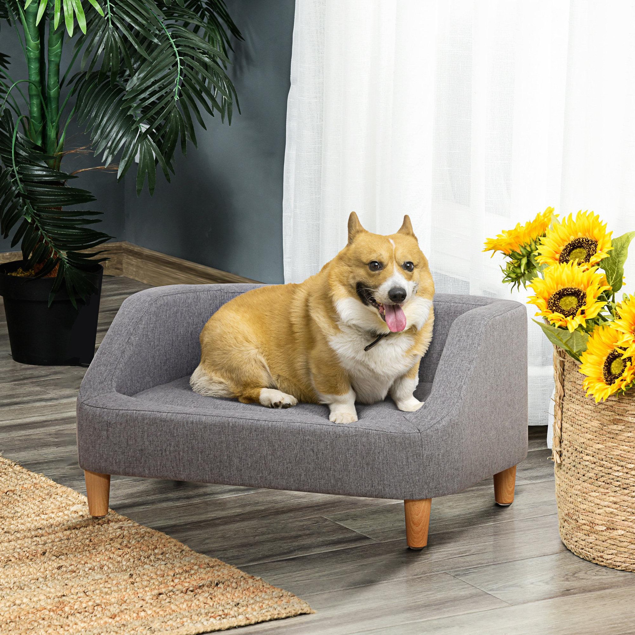 Voir la diapositive 2 : PAWHUT Canapé chien lit pour chien design scandinave déhoussable dim. 75l x 55l x 39h cm pieds bois tissu polyester gris