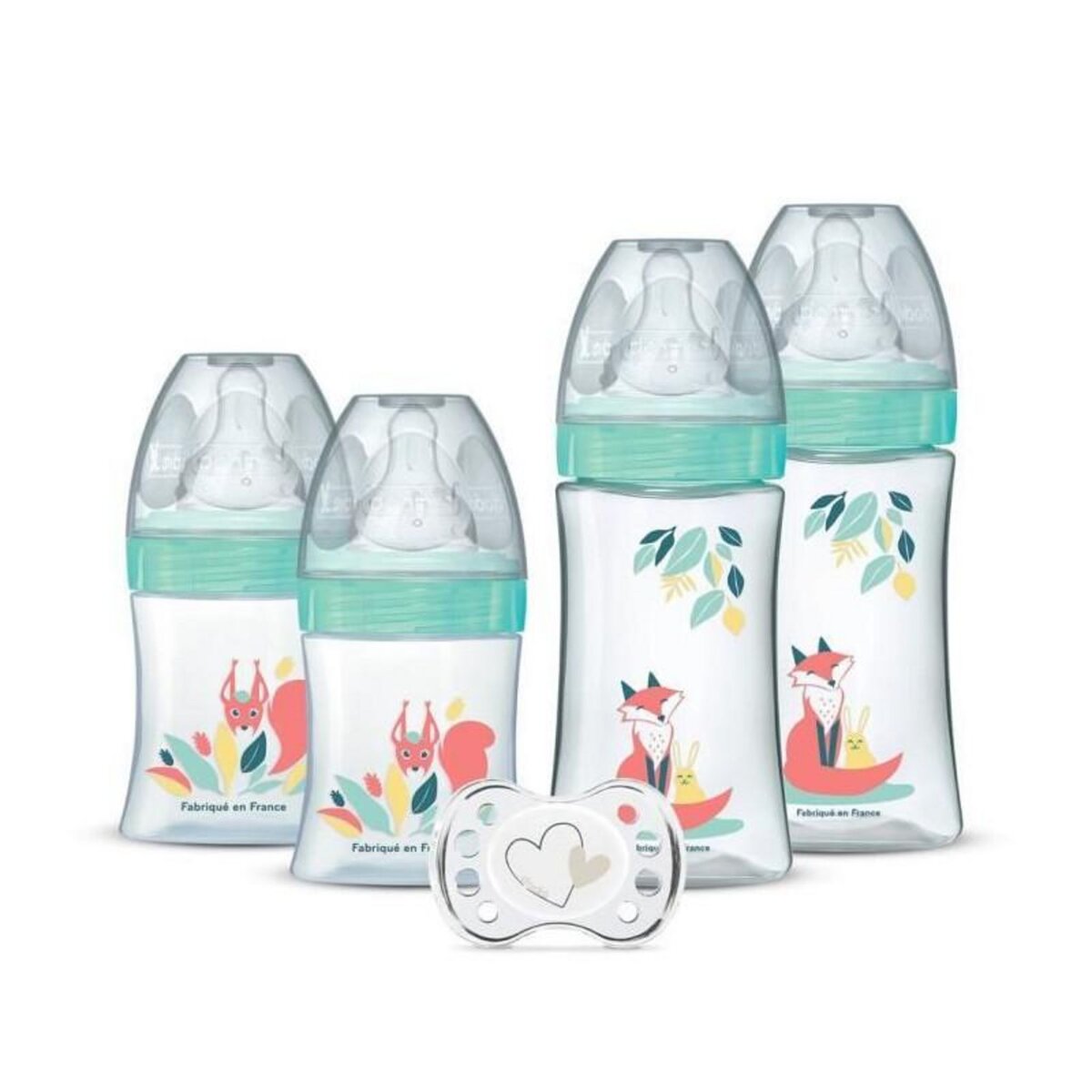 DODIE DODIE Lot de 4 biberons naissance Tétine Ronde Anti-Colique (2x150mL et 2x270mL), + une sucette naissance