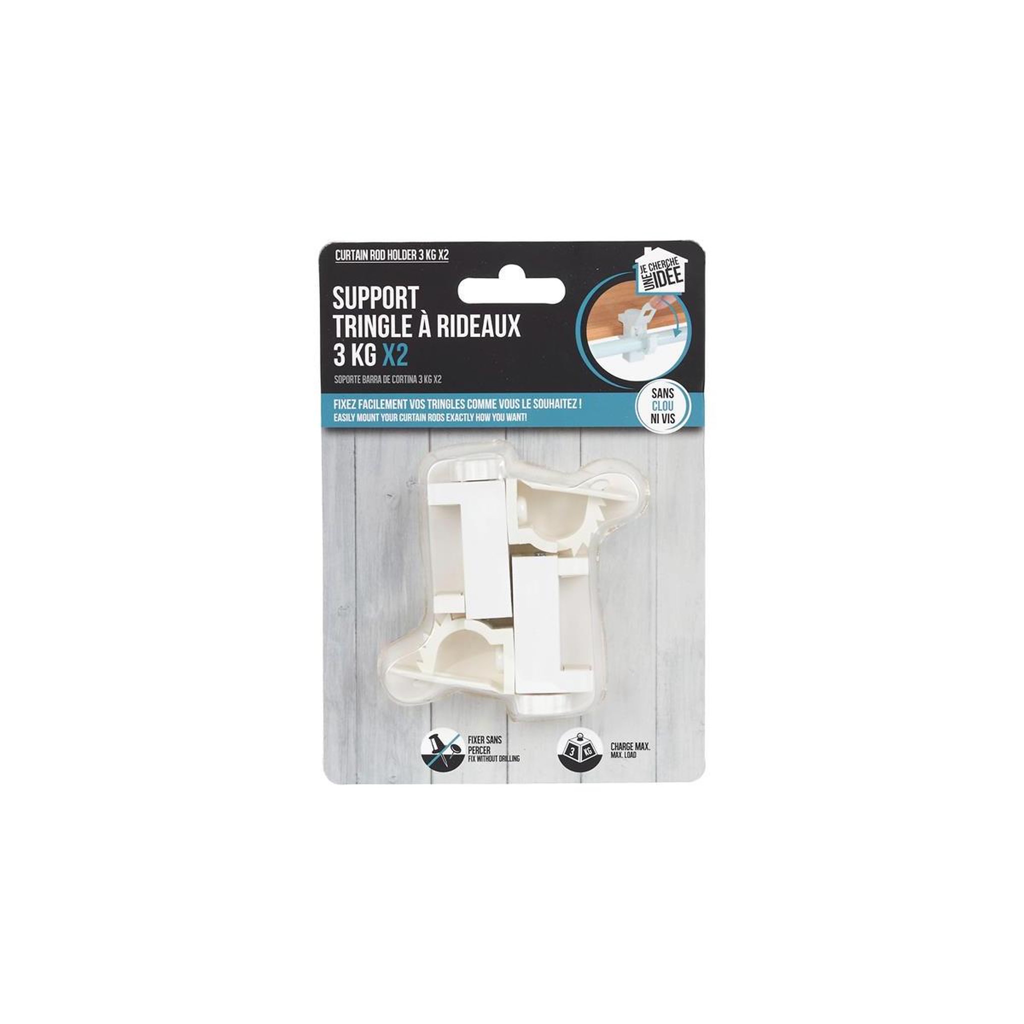 Voir la diapositive 6 : Je cherche une idee Lot de 2 supports de tringle  clips  6cm blanc