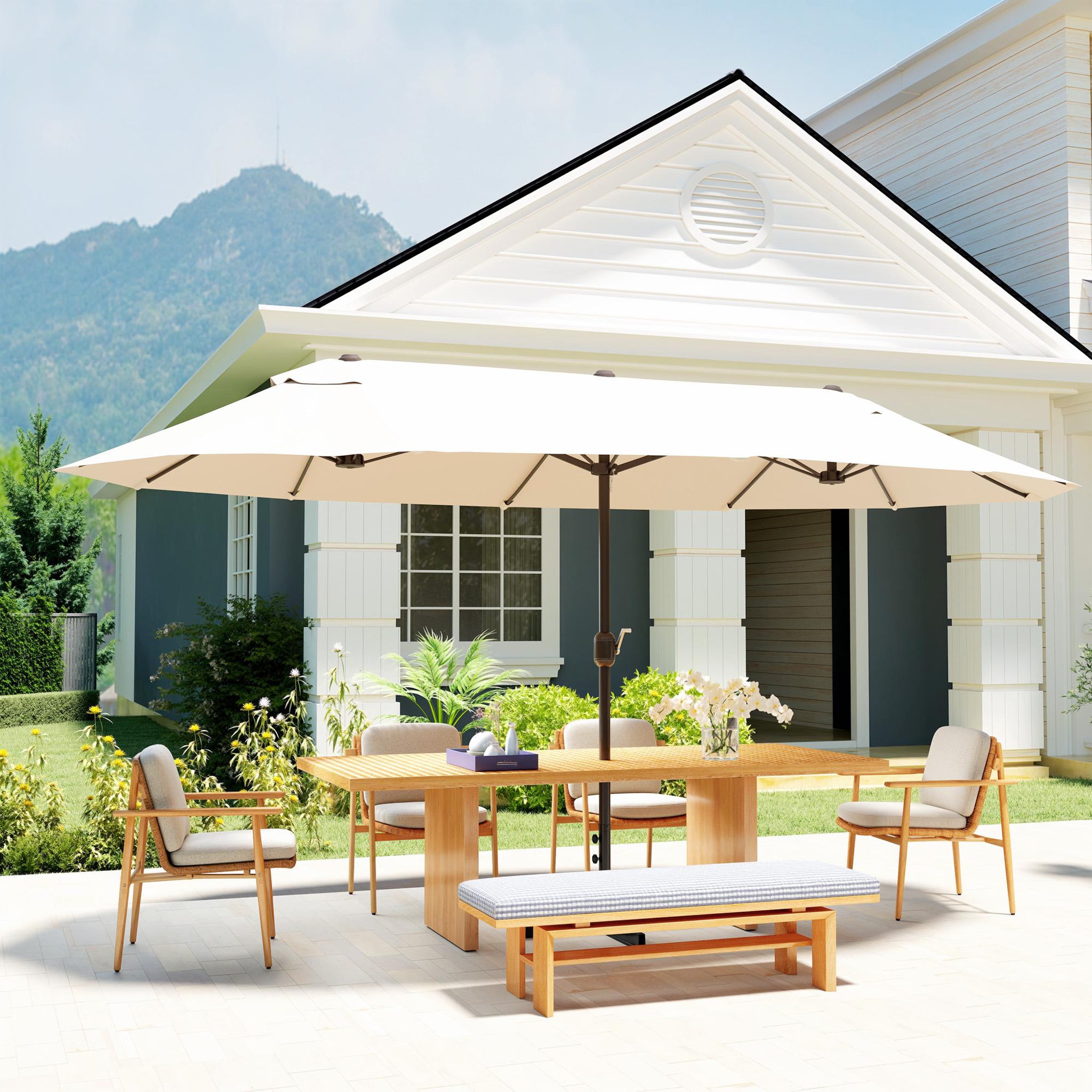 Voir la diapositive 4 : OUTSUNNY Parasol de jardin XXL parasol grande taille 4,6L x 2,7l x 2,4H m ouverture fermeture manivelle acier polyester haute densité crème