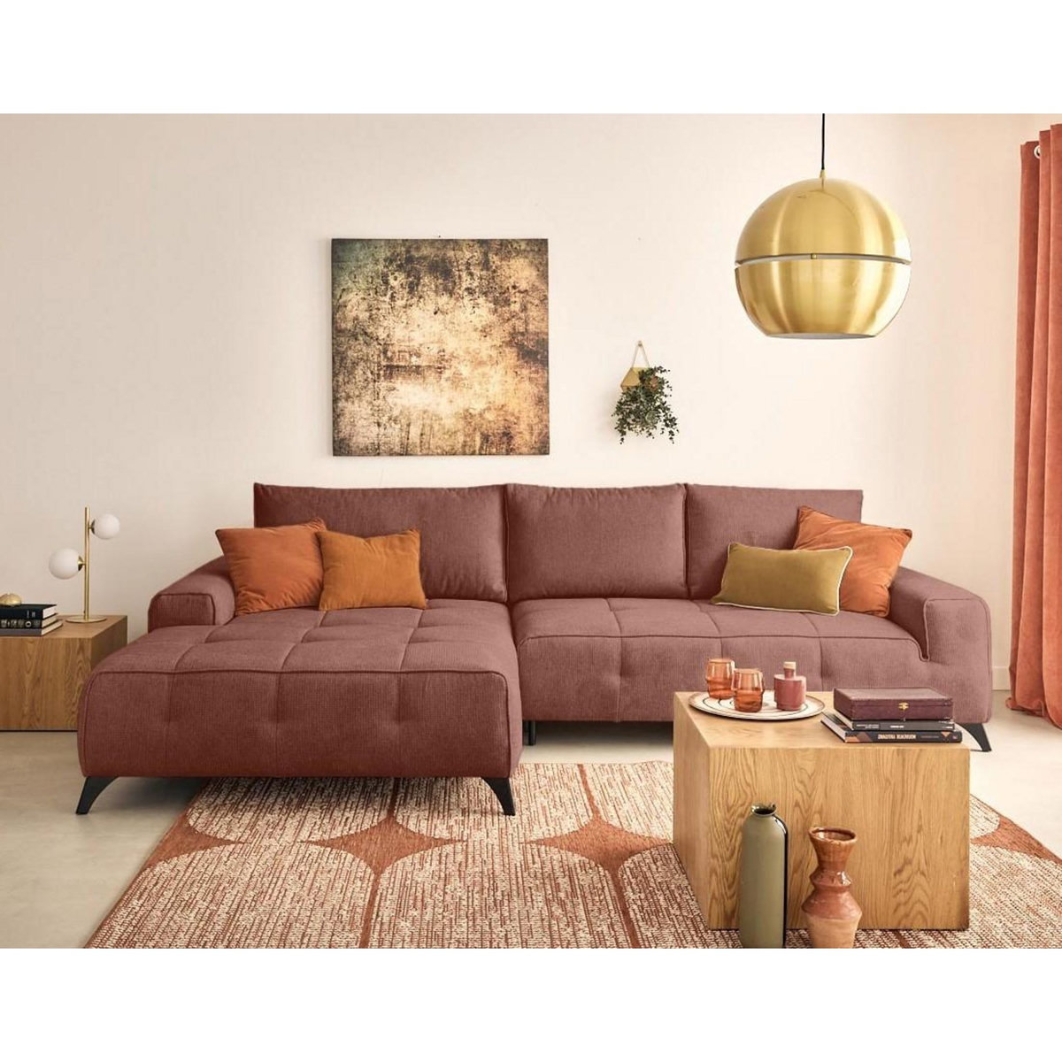 BEST MOBILIER Rimini - canapé d'angle gauche 4 places convertible avec coffre en tissu texturé