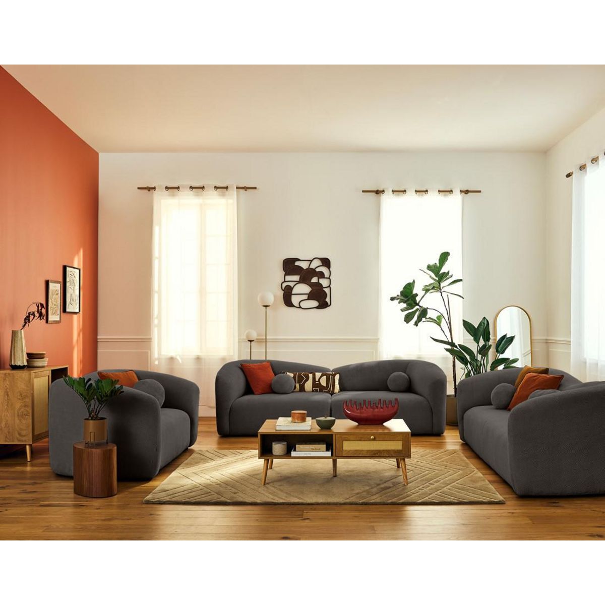 LISA DESIGN Charles - canapé droit 4 places en velours texturé