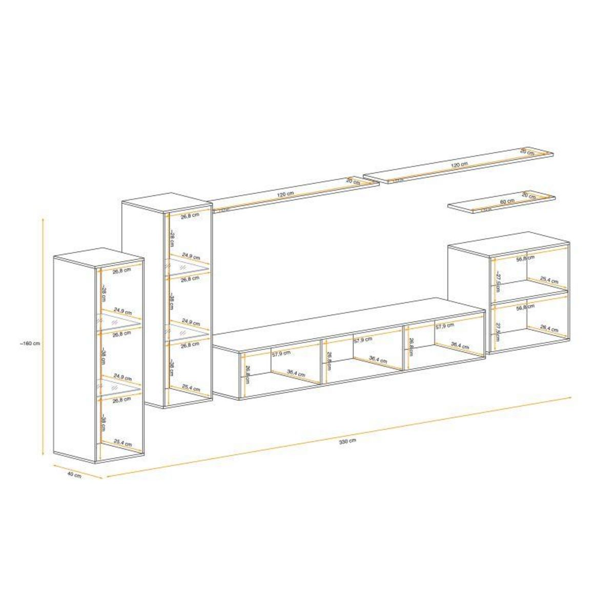 Paris Prix Meuble TV Mural Design  Switch XI  330cm Noir & Blanc