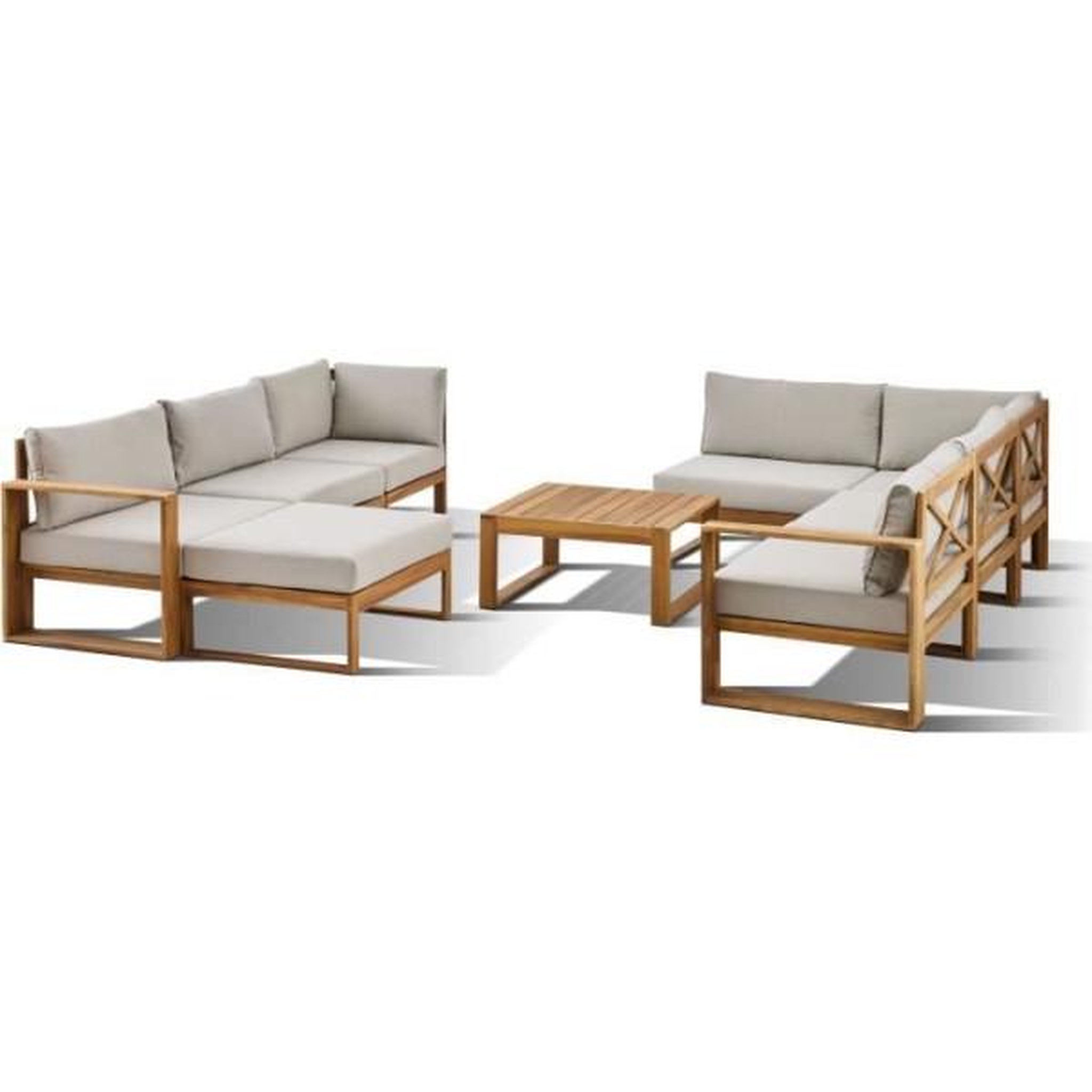 Voir la diapositive 2 : BOCARNEA Salon de jardin d'angle modulable - Bois d'acacia - 9 personnes - LEVATA XXL - Lin + Housse