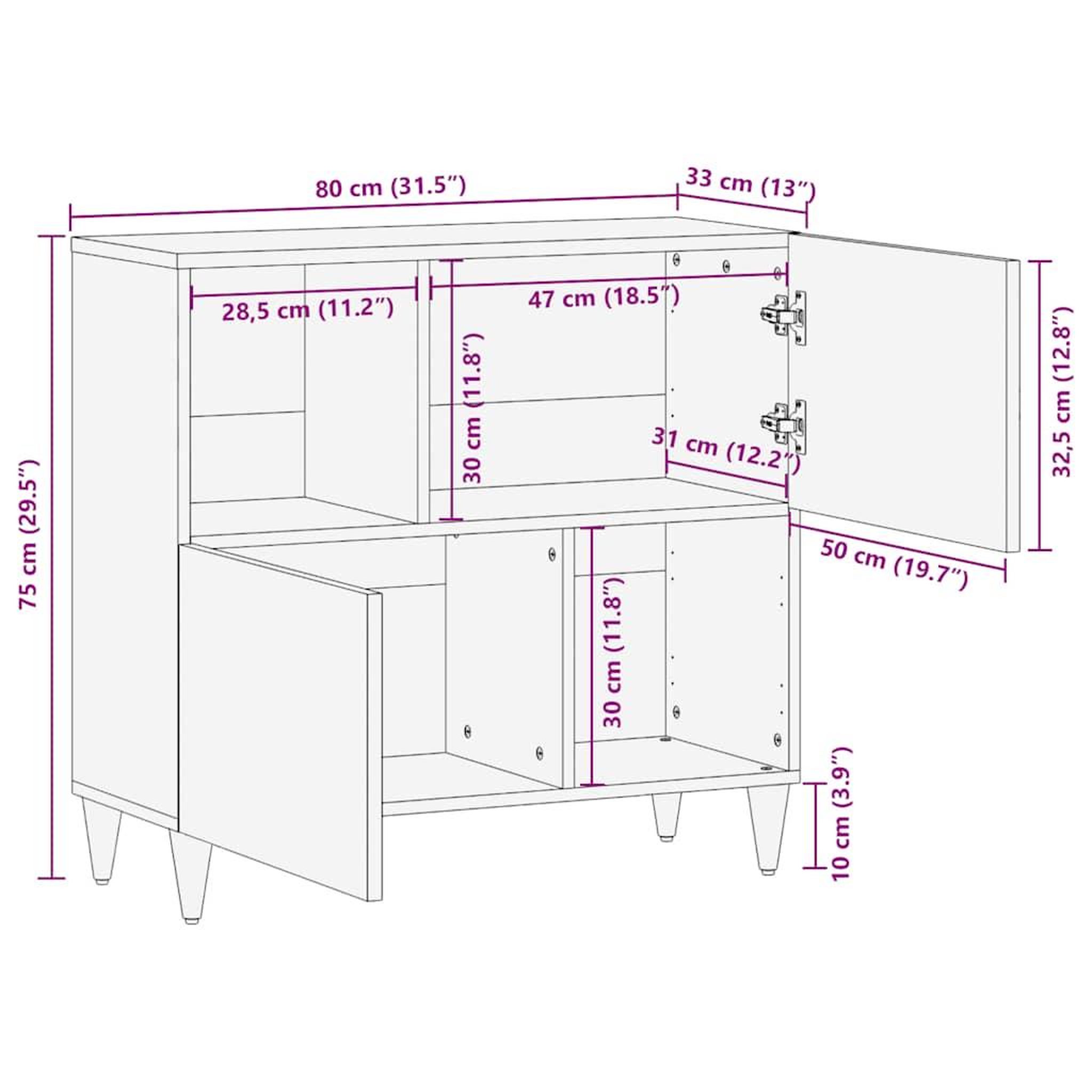 Voir la diapositive 6 : VIDAXL Buffet 80x33x75 cm bois massif de manguier