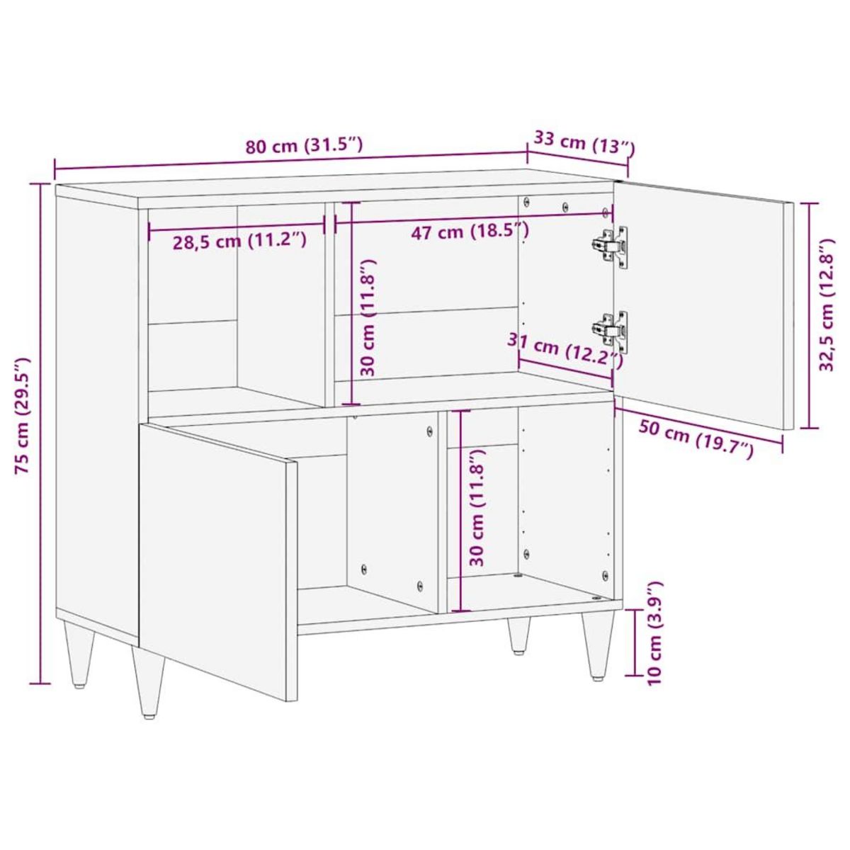 VIDAXL Buffet 80x33x75 cm bois massif de manguier