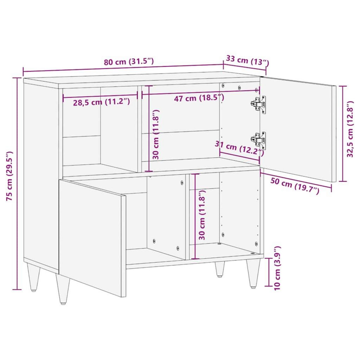 VIDAXL Buffet 80x33x75 cm bois massif de manguier