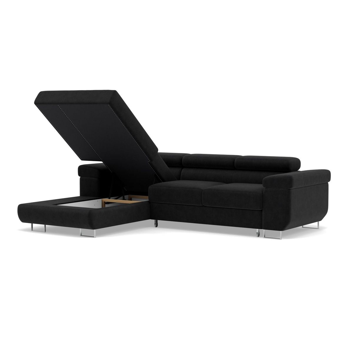 BEST MOBILIER Pablo - canapé d'angle gauche - 6 places - convertible avec coffre et têtières réglables - en velours côtelé