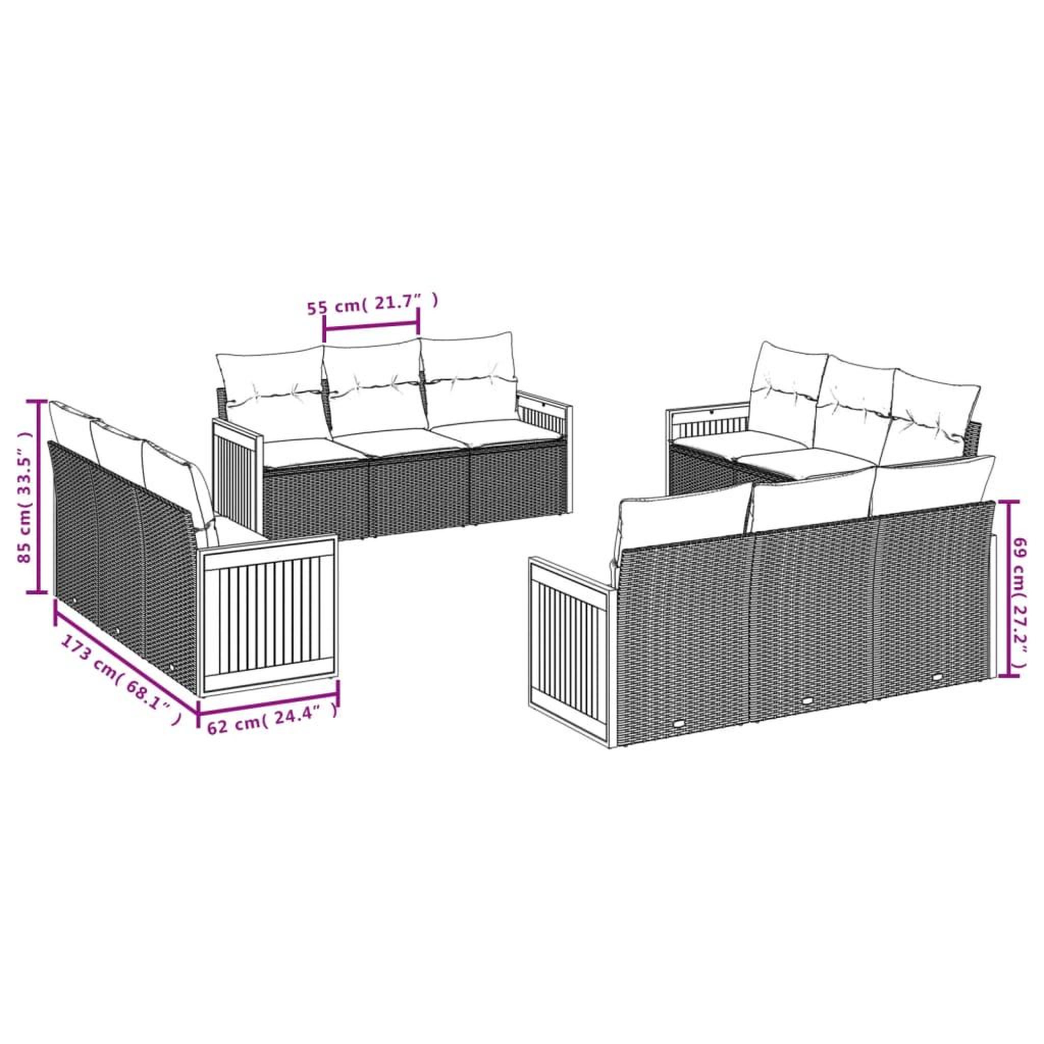 Voir la diapositive 3 : VIDAXL Salon de jardin avec coussins 12 pcs beige resine tressee