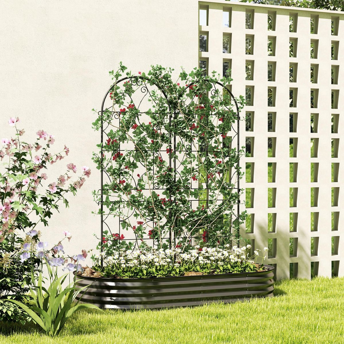 OUTSUNNY Treillis de jardin effet fer forgé - lot de 2 supports pour plantes grimpantes - 50 x 150 cm - métal époxy noir