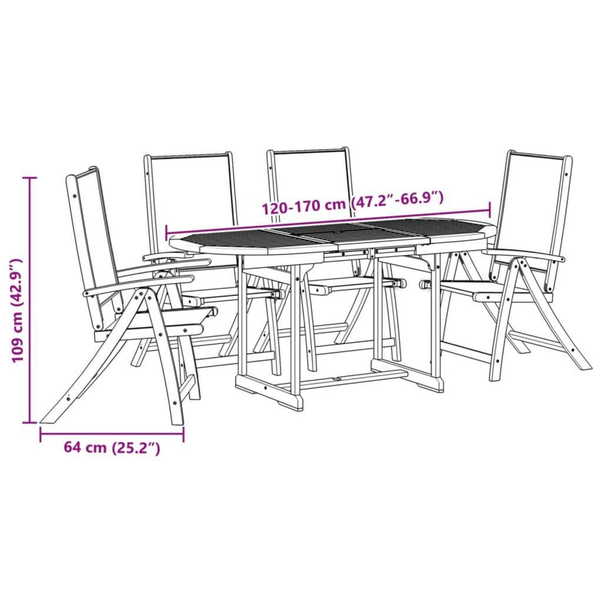 VIDAXL Ensemble a manger de jardin 5pcs bois d'acacia solide textilene
