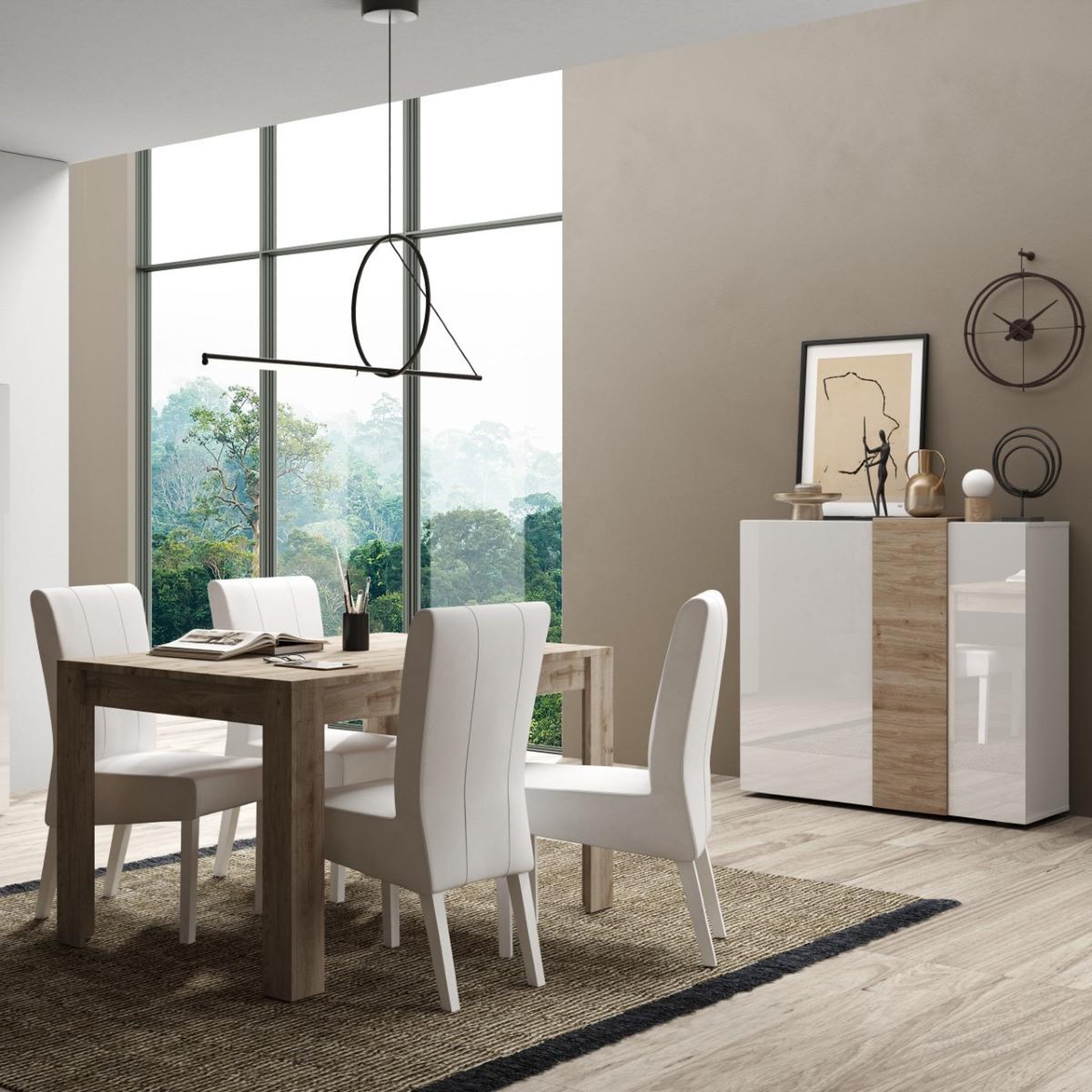 Voir la diapositive 5 : JLC KREATION Salle à manger complète moderne bois et blanc sia