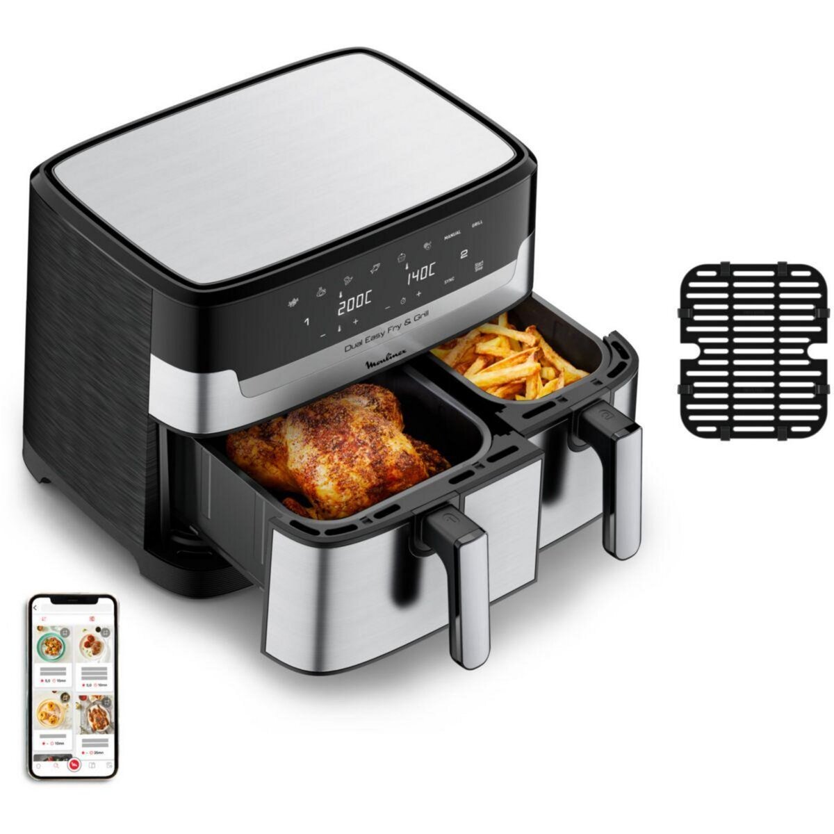 MOULINEX Friteuse sans huile Easy Fry and Grill Dual Inox EZ905D20 pas cher  